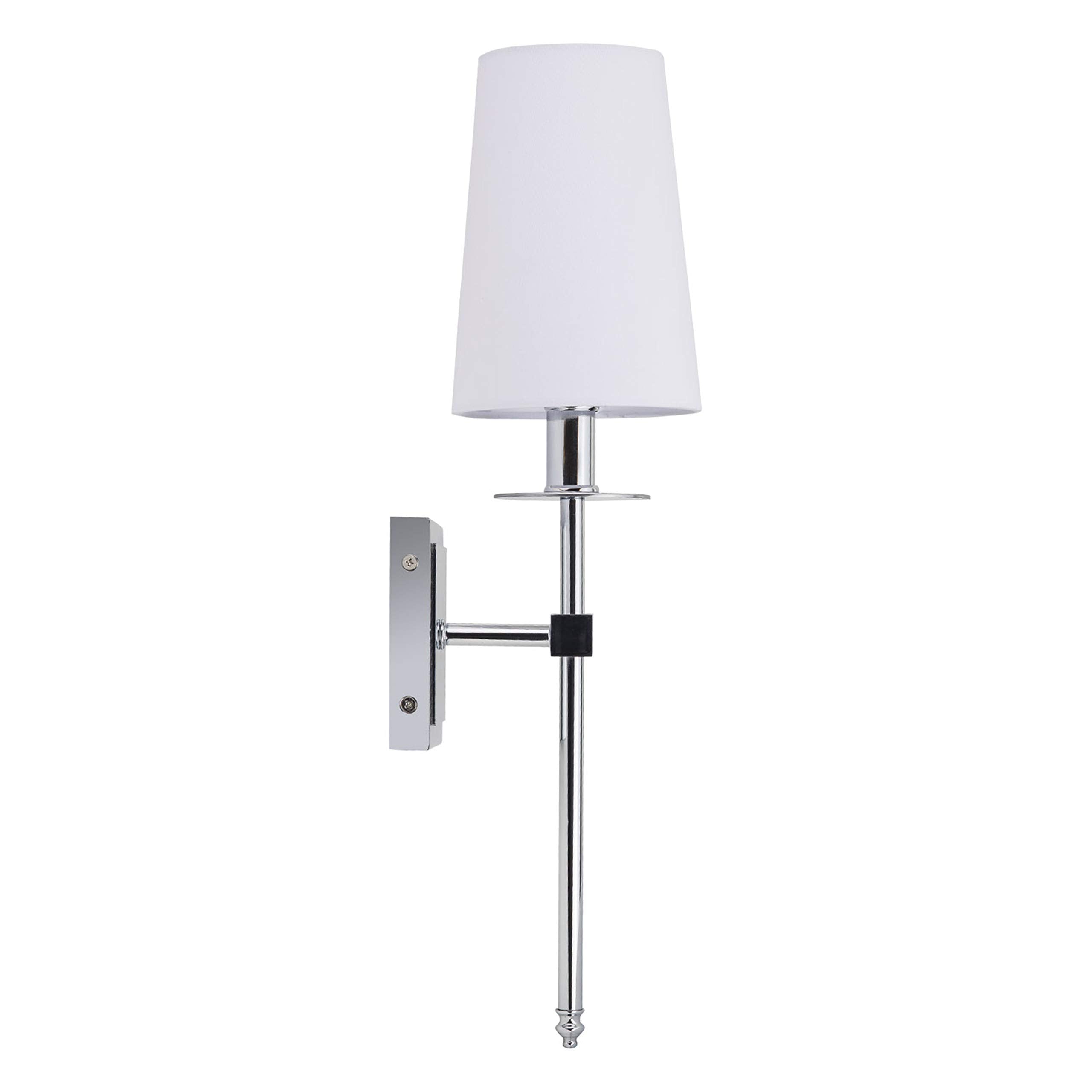 Linea di Liara Chrome Wall Sconce, Modern Brass Lighting with White Fabric Shade, UL Listed, Model LL-SC425-PC