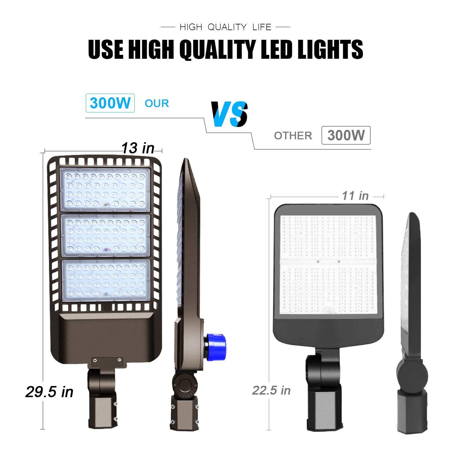 Juyace 300W Led Parking Lot Light Slip Fitter Mount Dusk To Dawn Outdoor Lighting Exterior Flood Commercial Outside Ip65 Waterproof 100-277V Security Area Shoebox Street