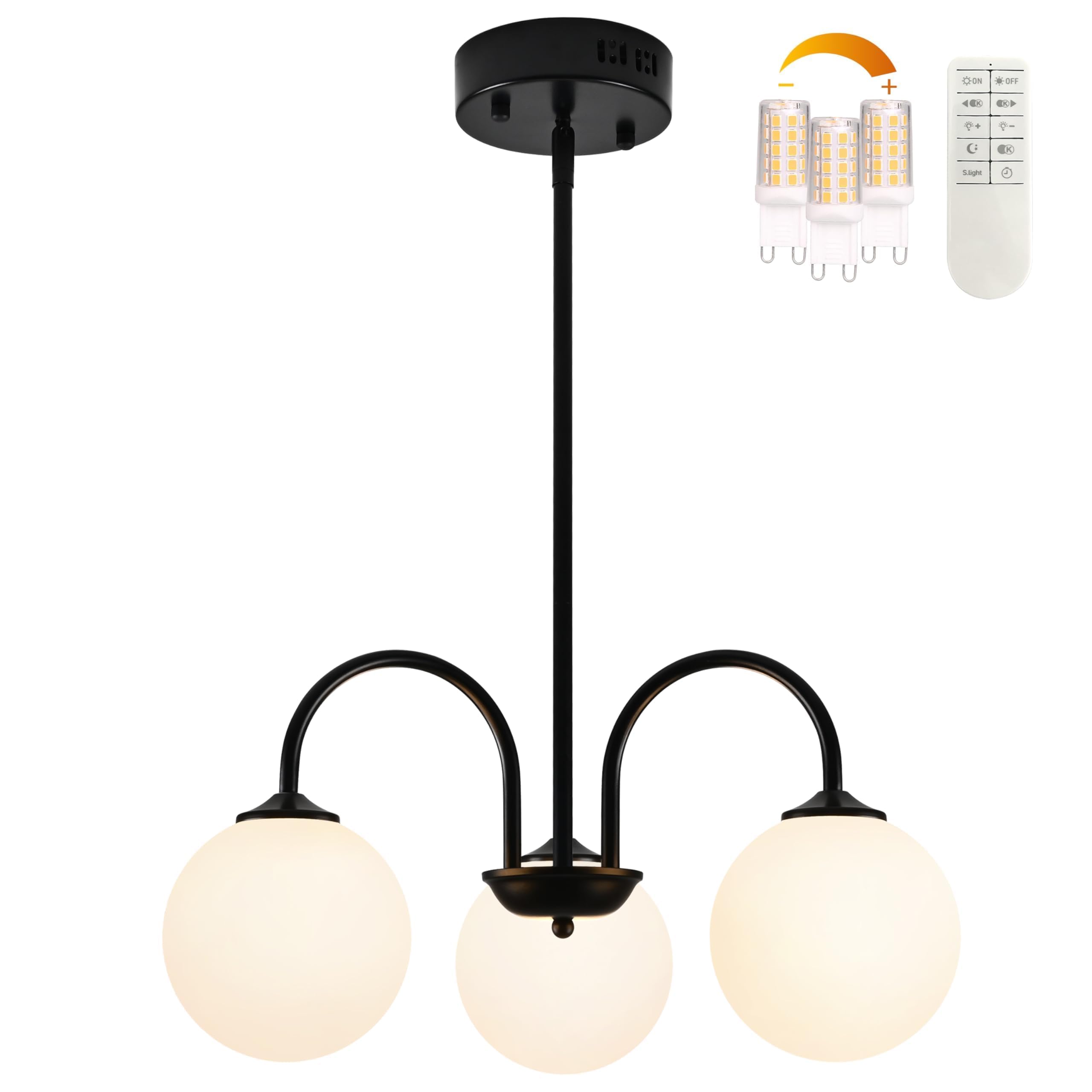 Bagood Black Sputnik Chandelier 3 Lights Mid Century Pendant Light Globe Light Fixture 19.6    Modern Sputnik Chandelier With Mi