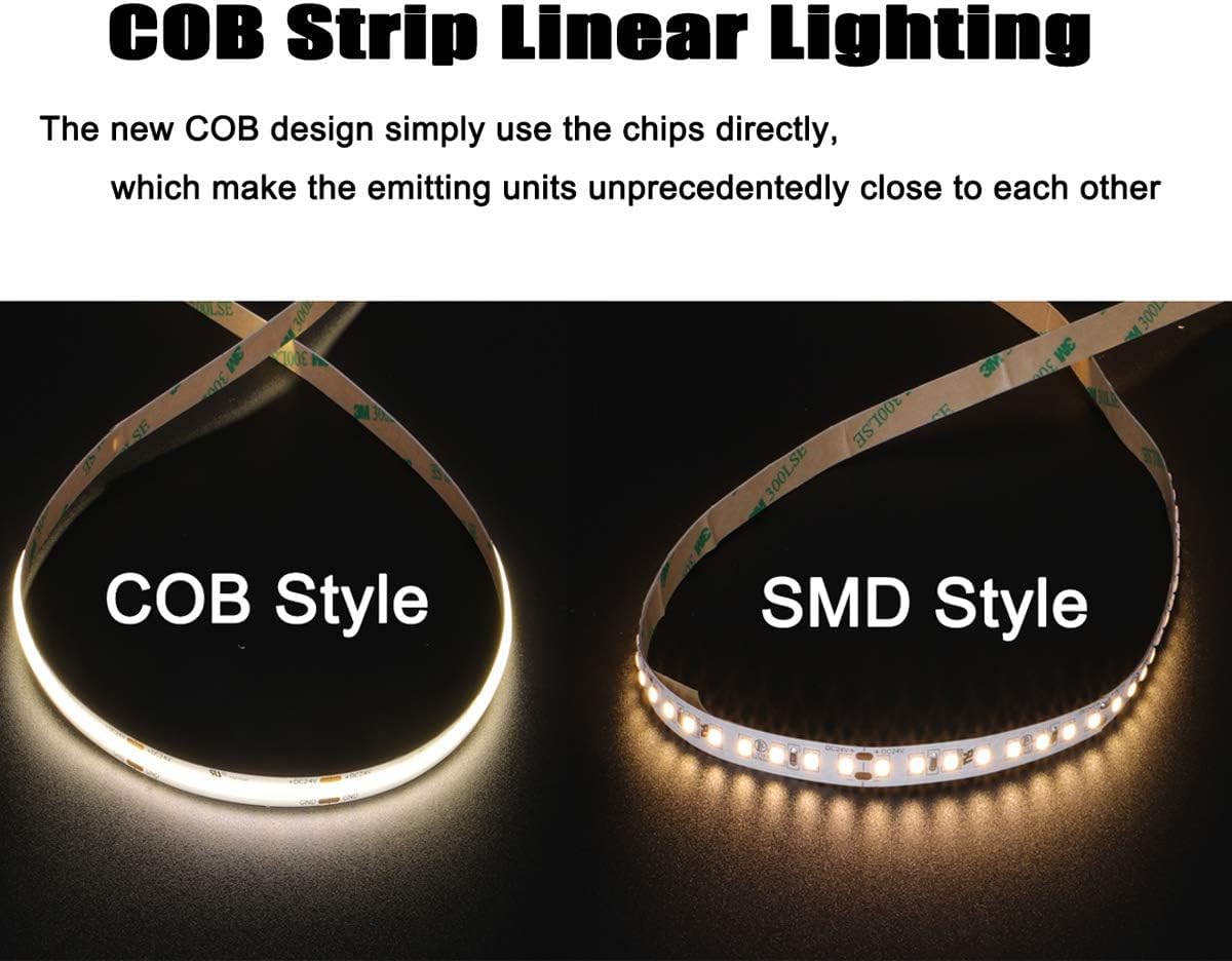 dephen COB LED Strip Lights 5m, 528 LEDs/m, Warm White, 3000K, Model DEP-SWW528F008W24-COB, No Adapter & Dimmer
