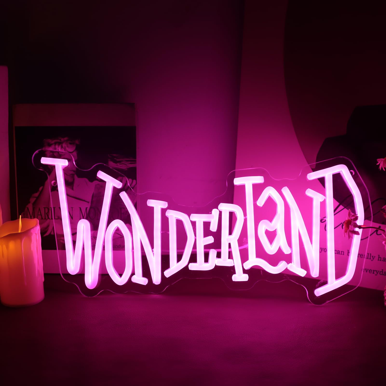 Tiabuy Neon Light Sign for Wall Art Decor, Dimmable Pink LED, 7 x 16 inches, Acrylic, Light Pink