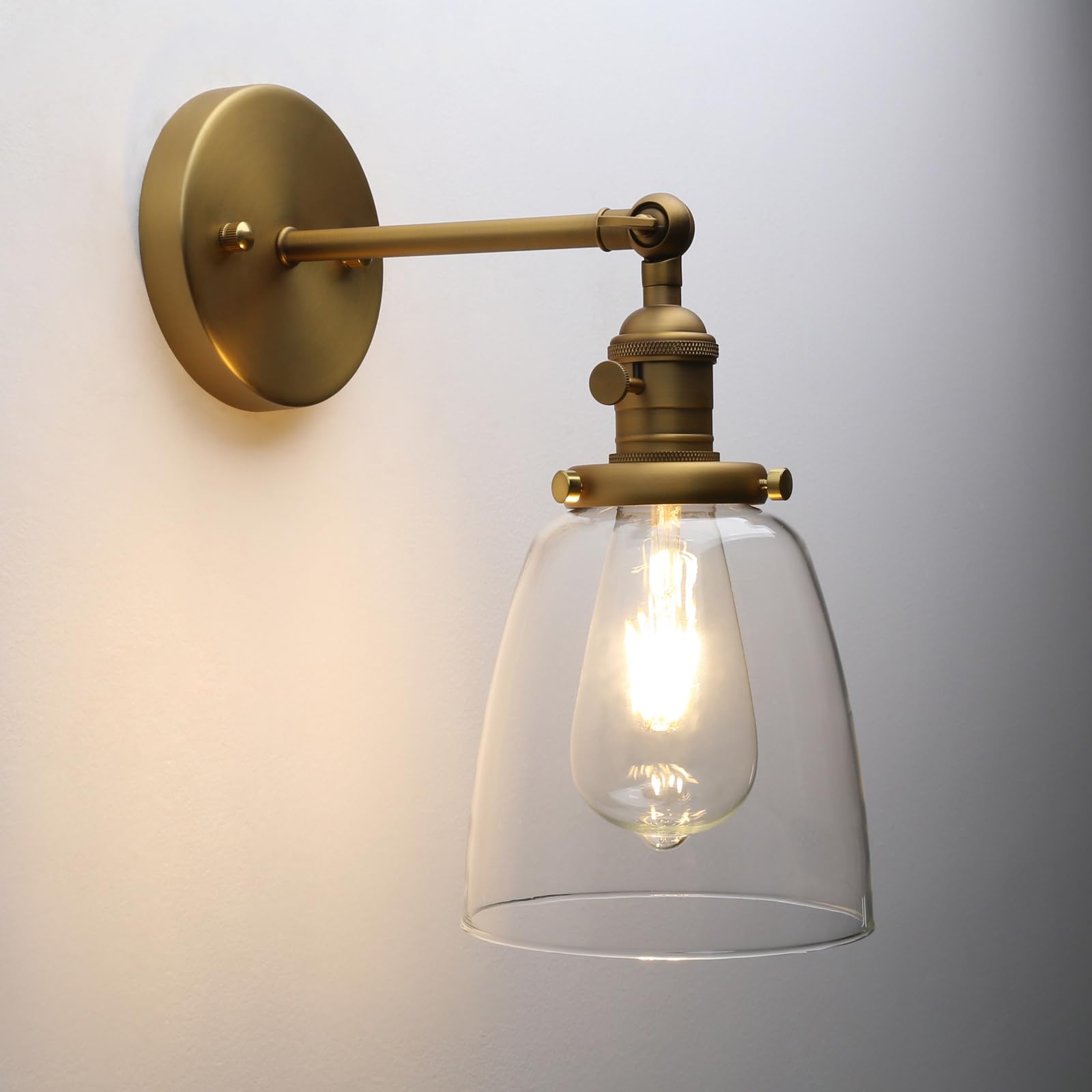 Pathson Vintage Wall Sconce Lighting, Antique Brass, Clear Glass Shade, Model Yt010-D, Ideal For Living Room, Bathroom, Garage, Porch
