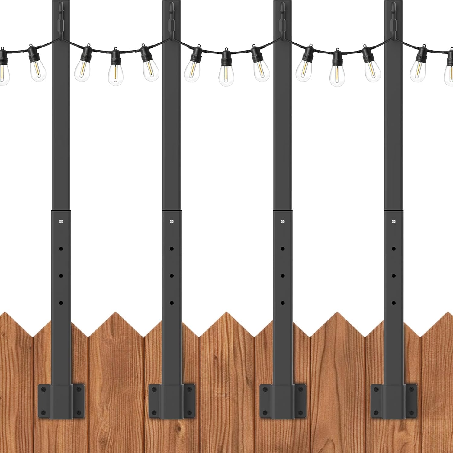 SINLEY String Light Poles 4 Pack, 2.8FT Metal Stand for Outdoor Lights, Black