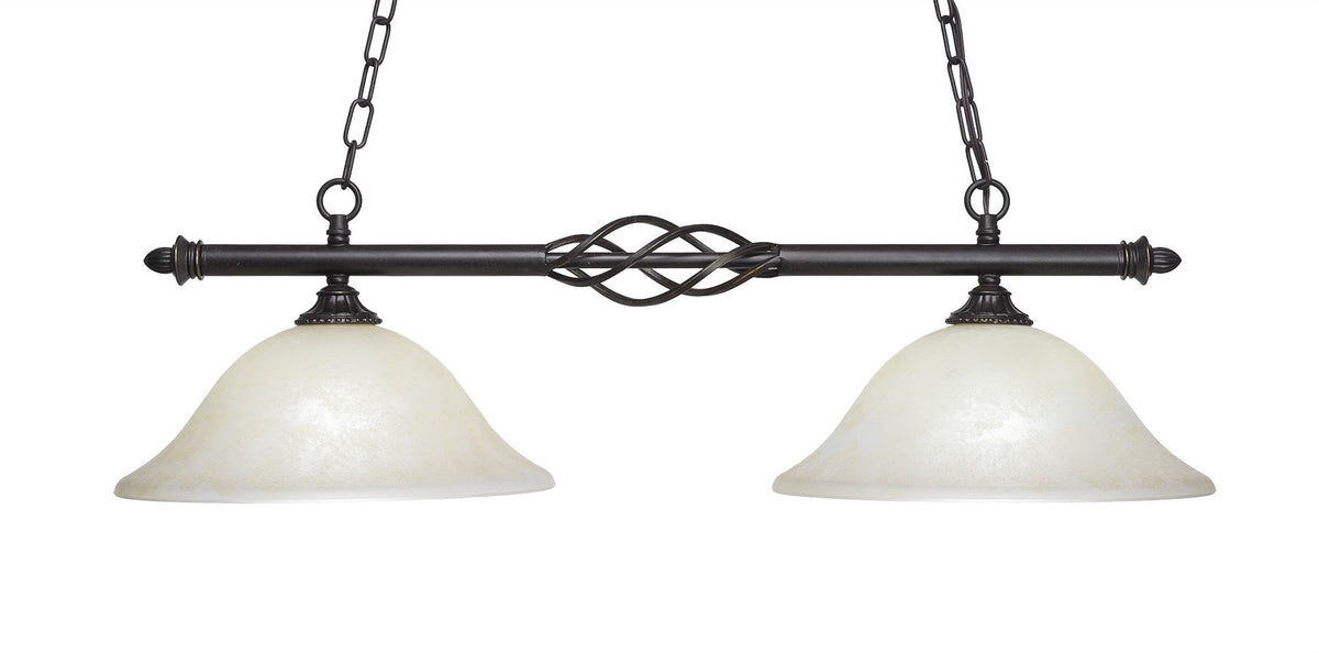 Toltec Lighting 862-DG-523 Elegante 2 Light Island Light Shown with 12&quot; Amber Marble Glass, Dark Granite