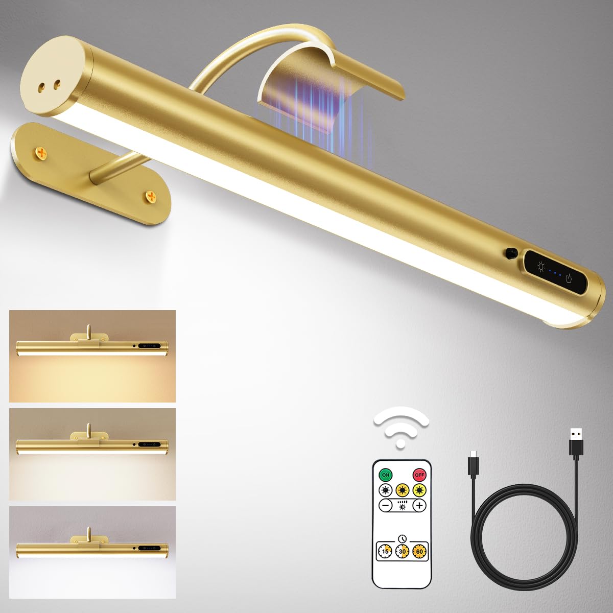 Hapfish Picture Lights for Wall Battery Operated, Wireless Art Light for Paintings, Rechargeable Wall Sconce for Picture with Re