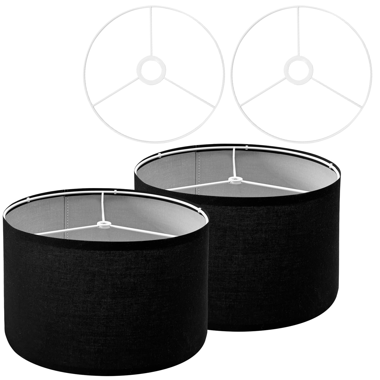 Drum Lamp Shades (Spider Fitter & E27/E26/E14 Fitter) for Table Lamps 13 Top x 13 Bottom x 9.8 High Black Lampshade Set of 2 Lam