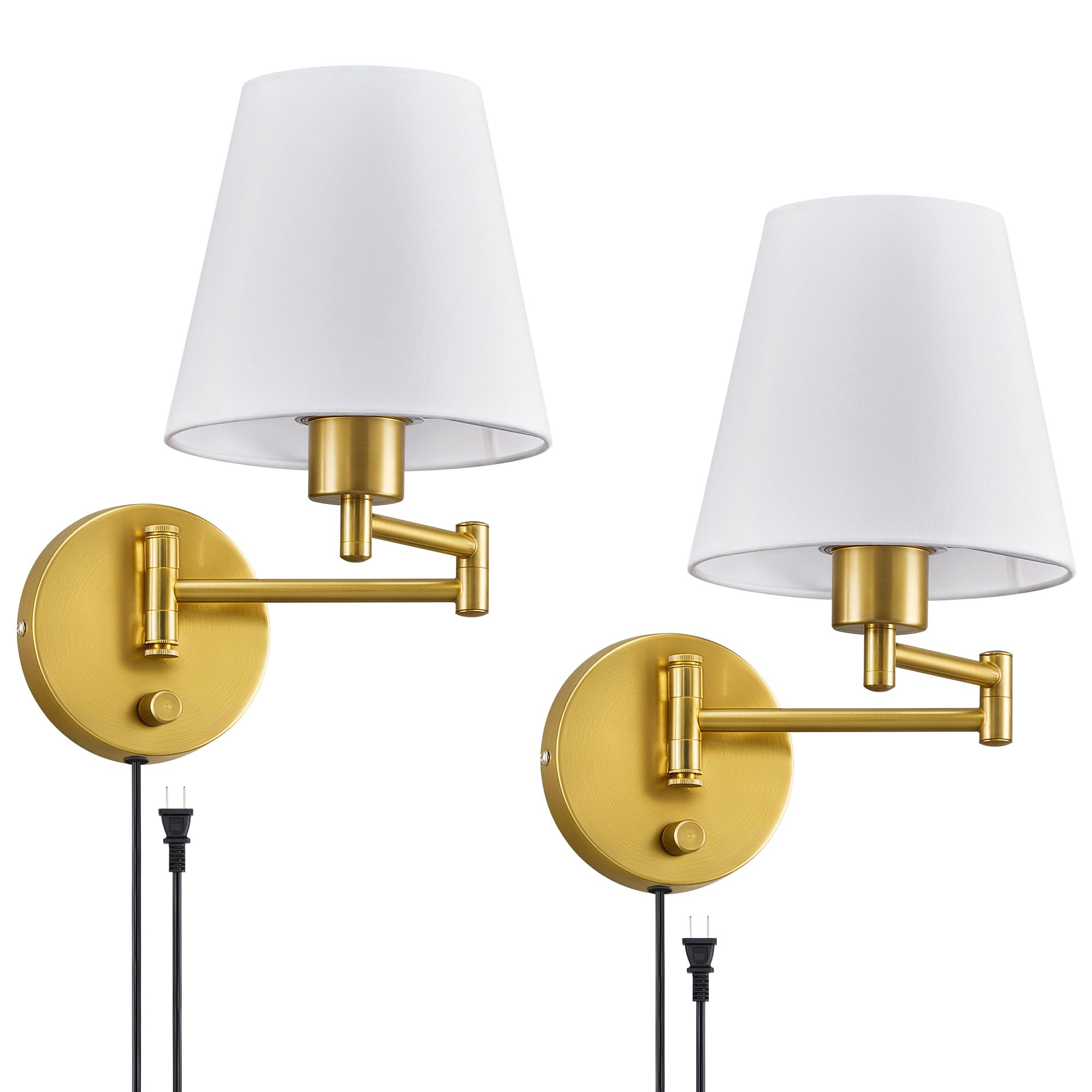 Vonluce Wall Sconce Set Of 2, Plug In & Hardwired Swing Arm Wall Lamps, Adjustable Wall Mounted Lighting Fixtures, Modern Wall L