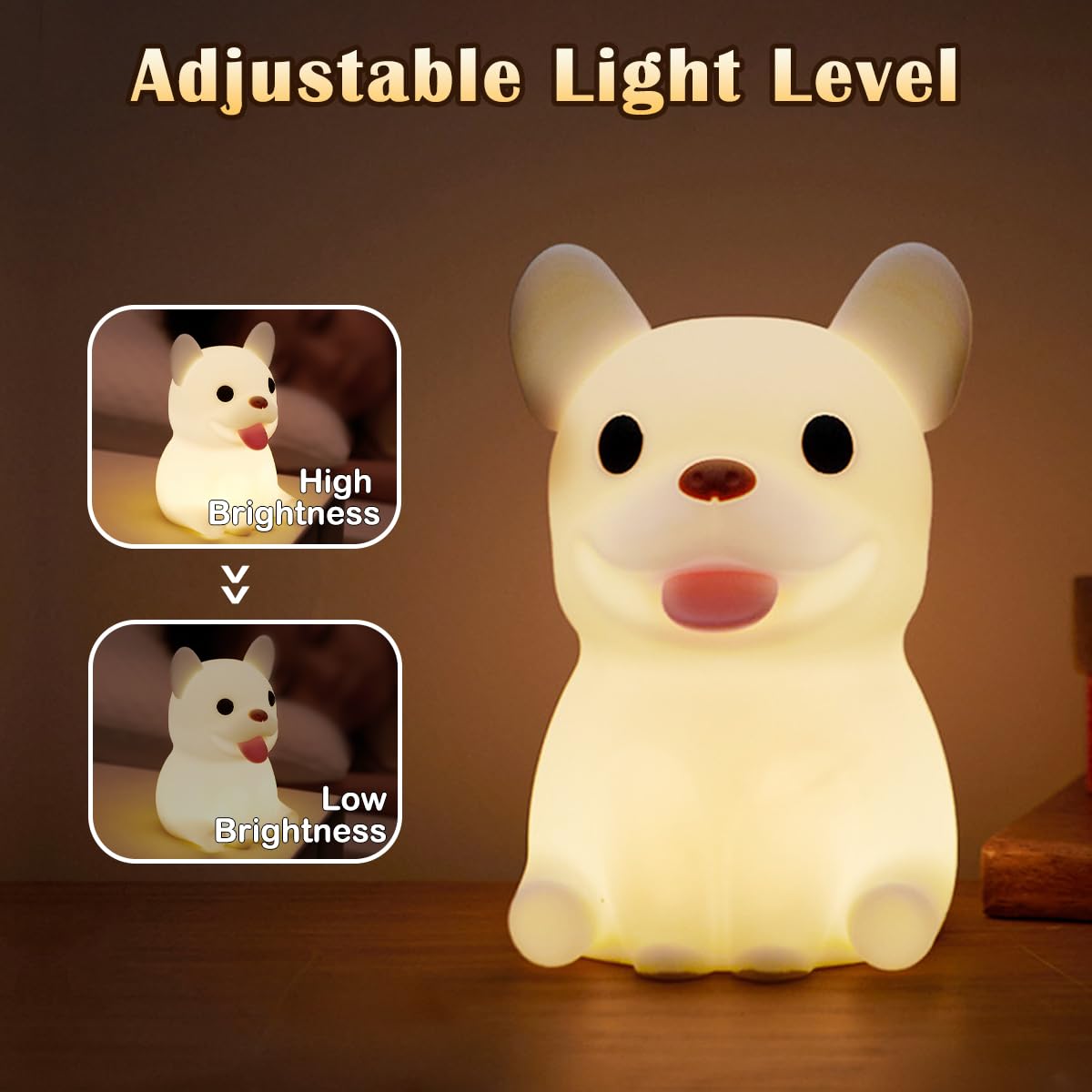 Ledholyt Night Light For Kids, Cute Silicone Puppy Nursery Light For Baby Room And Toddler, Rechargeable Led Animal Decor Nightl