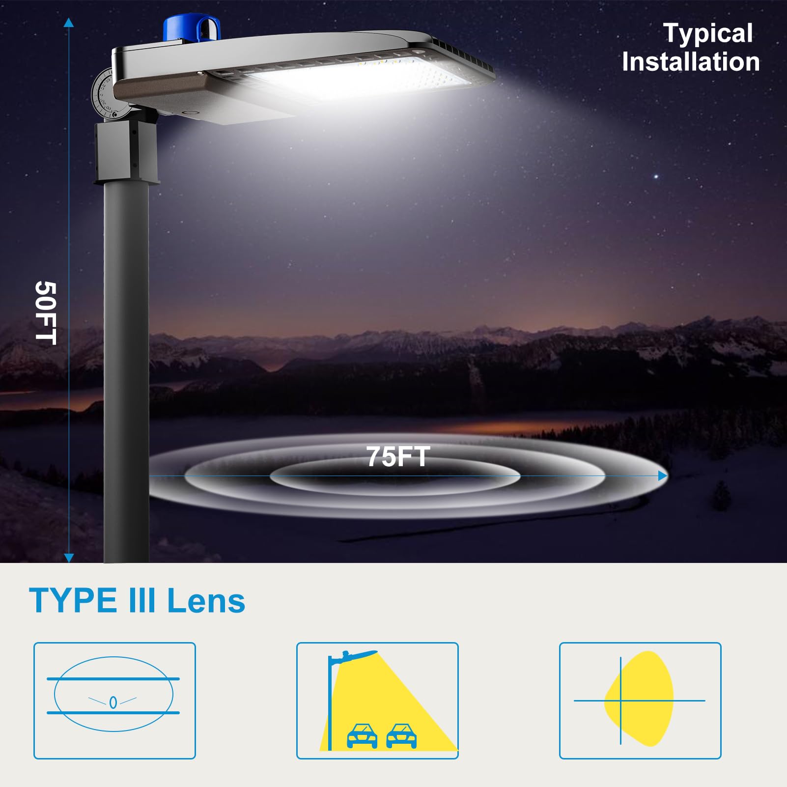 480W (486X1W) Led Parking Lot Lighting 72000Lm (150Lm/W) Led Pole Lights Outdoor With Smart Photocell 5000K 6Kv Spd Led Parking Lot Lights Outdoor Pole Mount-2Pack 7Yrs Warranty