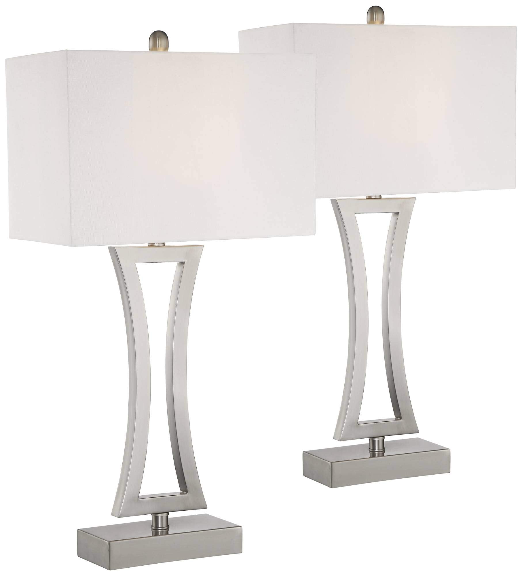 360 Lighting Roxie 31 Tall Table Lamps Set Of 2, Brushed Nickel Metal, Off White Fabric Shade For Bedroom, Living Room, Home Office