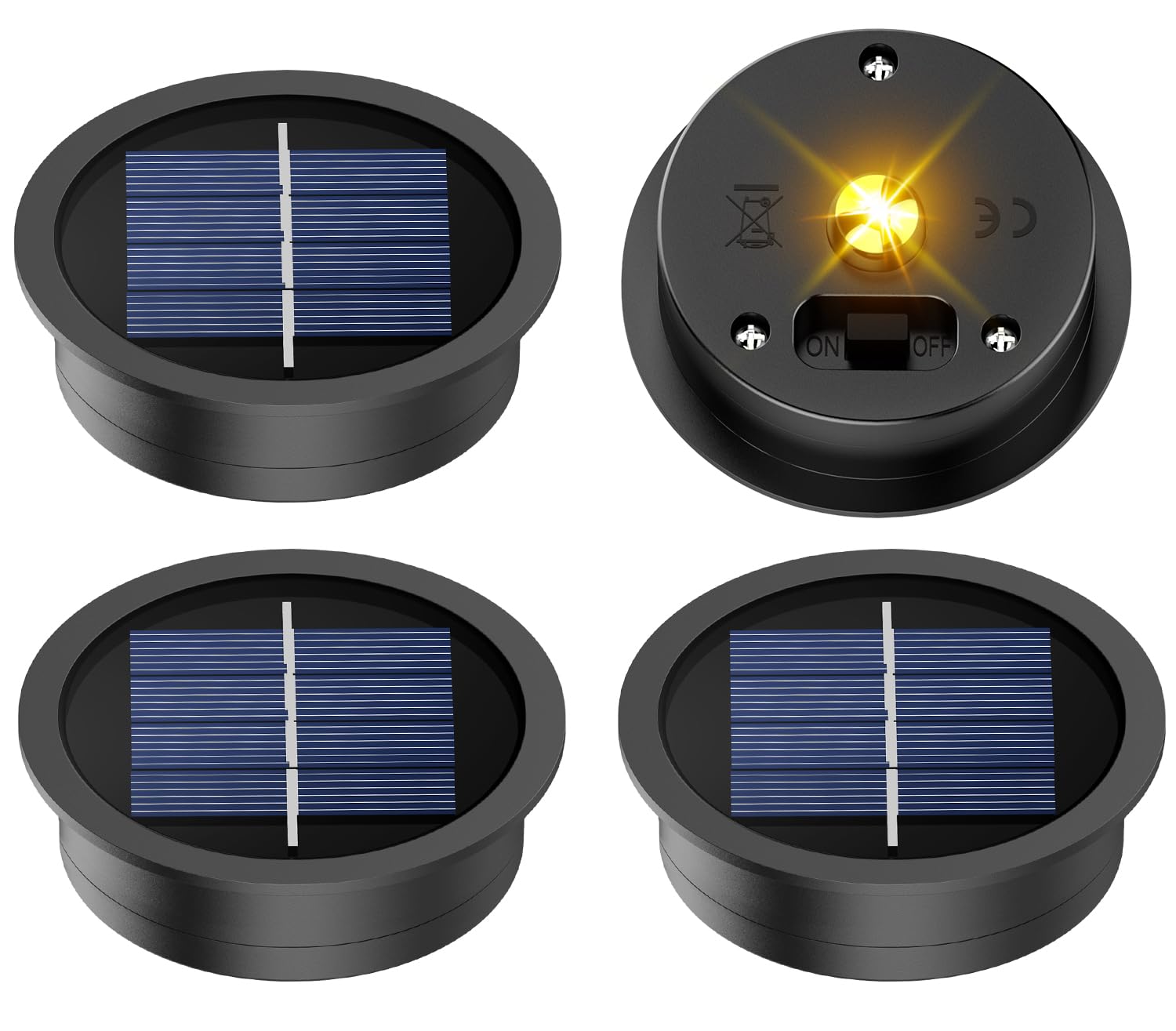 4 Pack Replacement Solar Light Parts(Top Size 2.76 inches, Bottom Size 2.36 inches),7 Lumens Warm White LED Waterproof Solar Lig
