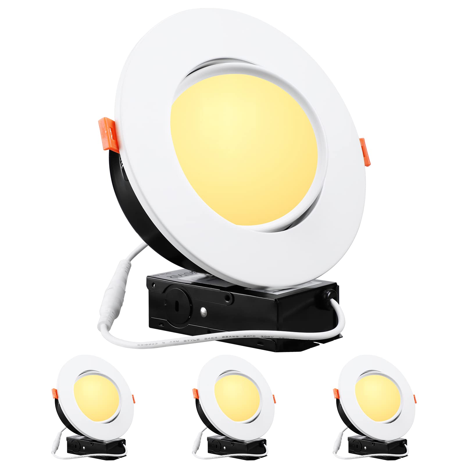 TORCHSTAR 6 Inch Gimbal LED Recessed Lighting with Junction Box, 13.5W IC Rated Air Tight Directional Swivel Downlight, CRI90+ D