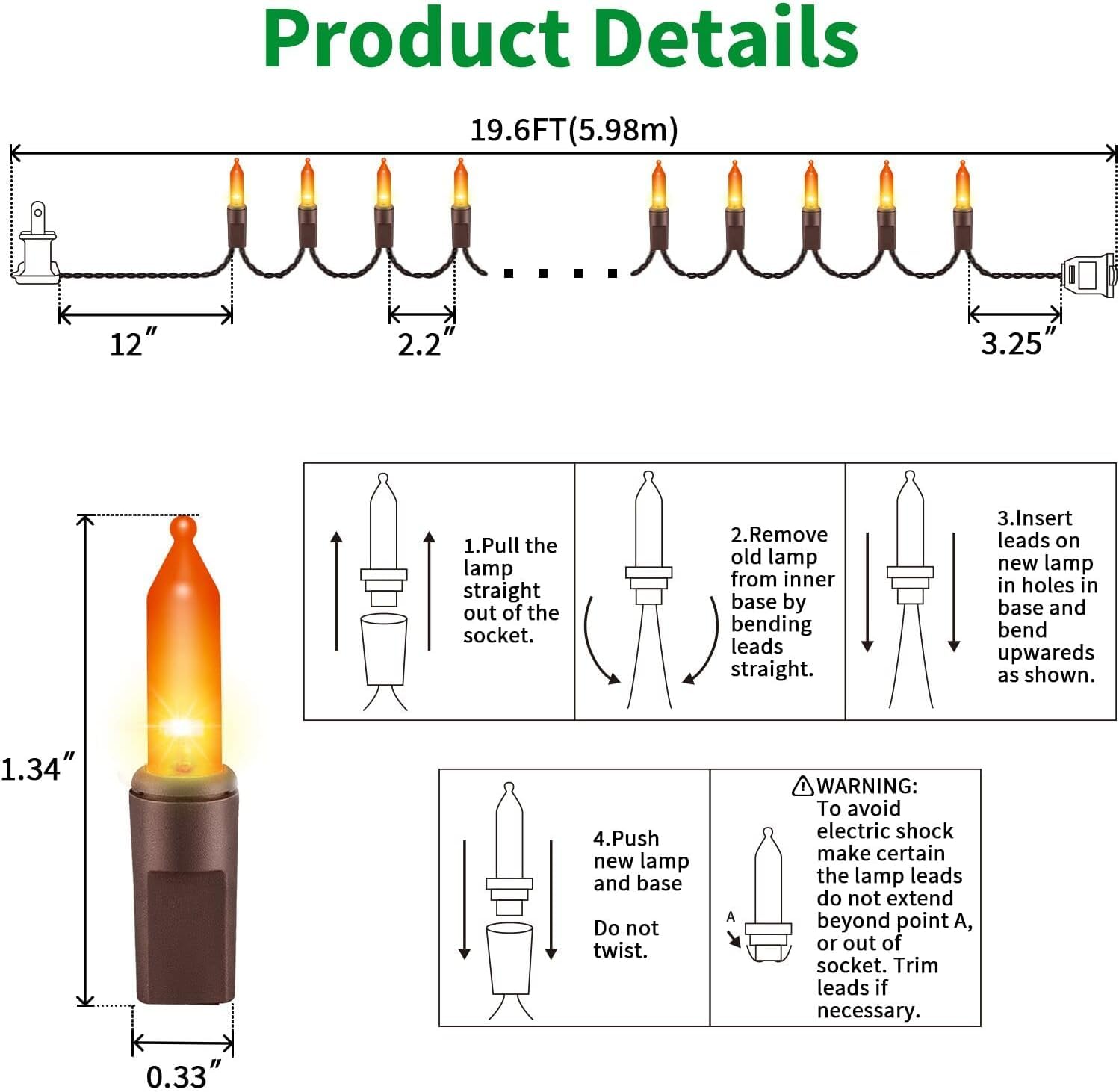 Lamphome Orange Halloween Light  100 Count 20Ft String Light 120V Ul Certified Orange String Lights  Plug In Brown Wire Fall Lights Waterproof For Spooky Thanksgiving Party Decor