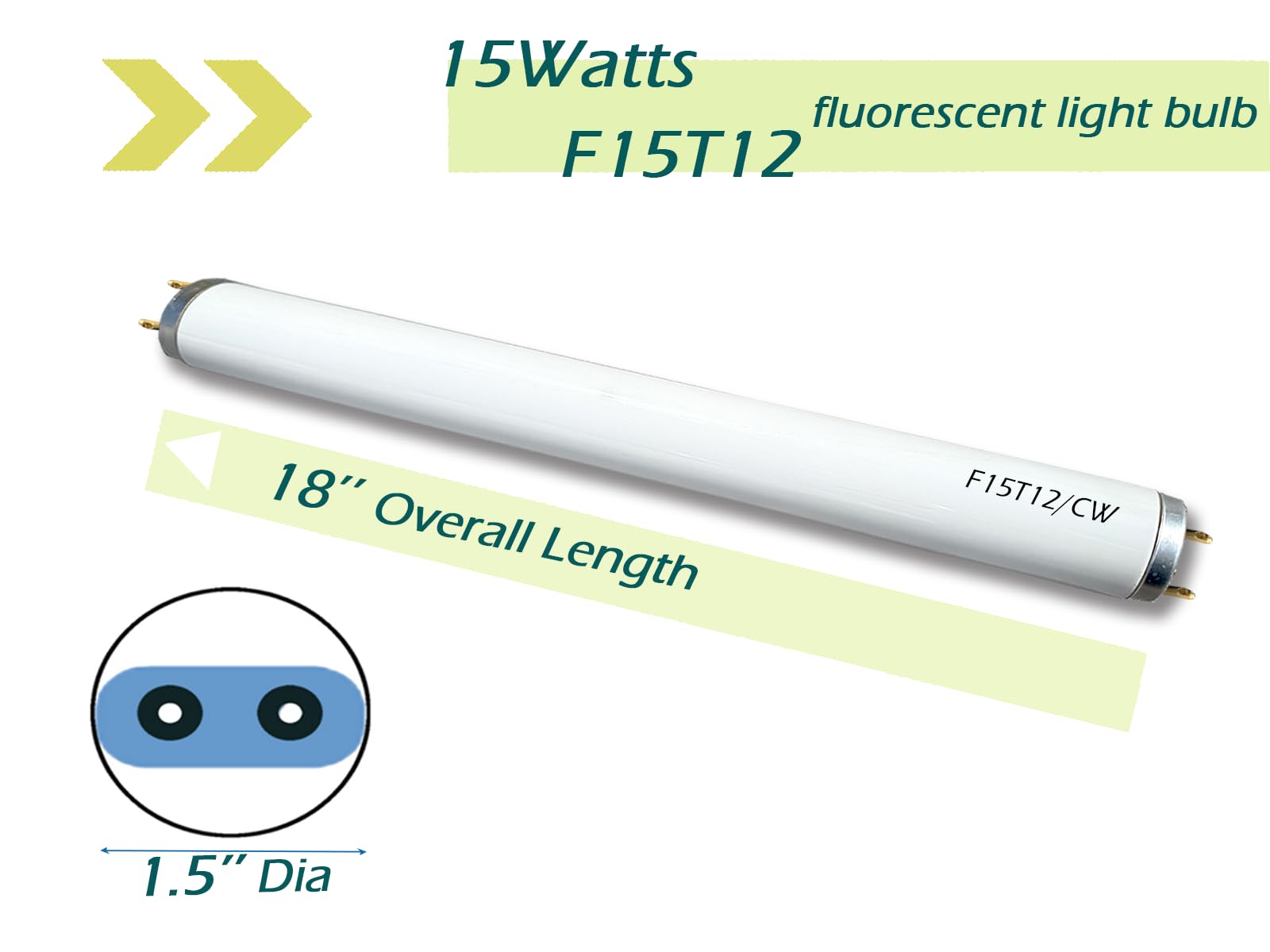 Cemlorot F15T12 Cool White Fluorescent Light Bulb 18" 15W T12 Tube 4100K Replacement for Kitchen and Bath