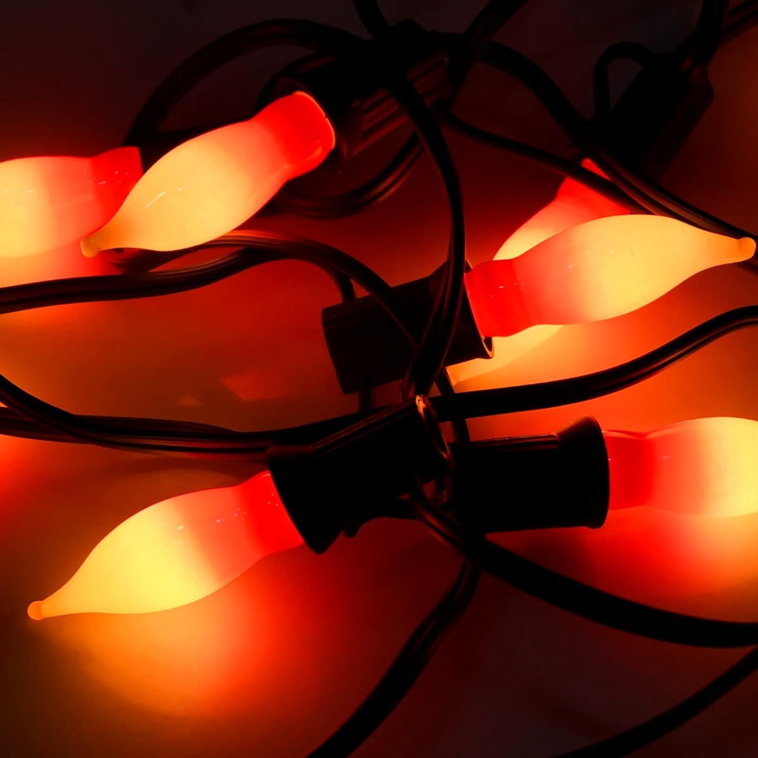 GOOTHY 12 Pack Christmas Flame Bulbs, Red/Yellow Ceramic C7/E12 Night Light, 7 Watt for Candle Lamps & Chandelier