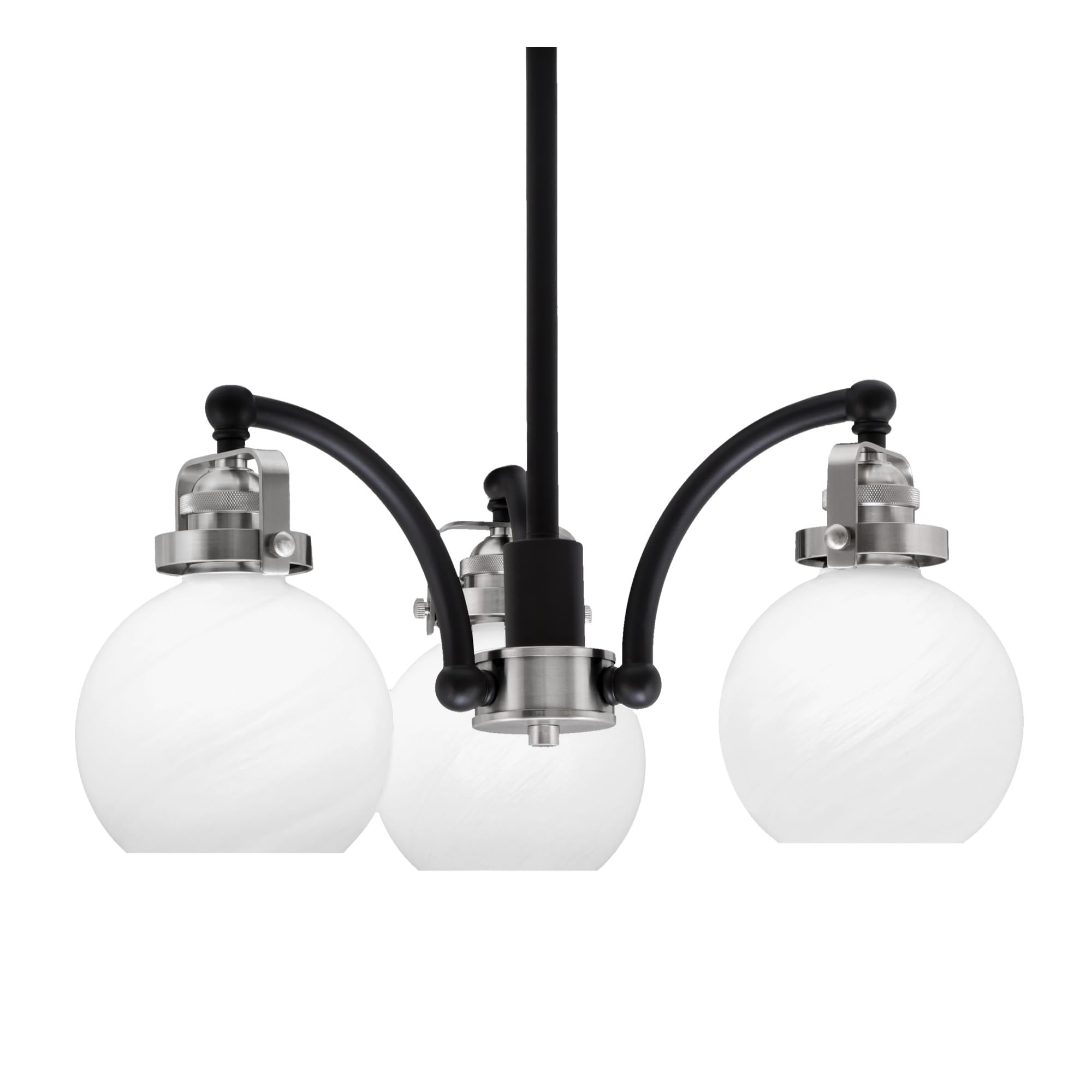 Easton Downlight, 3 Light, Chandelier Shown In Matte Black & Brushed Nickel Finish With 5.75&quot; White Marble Glass
