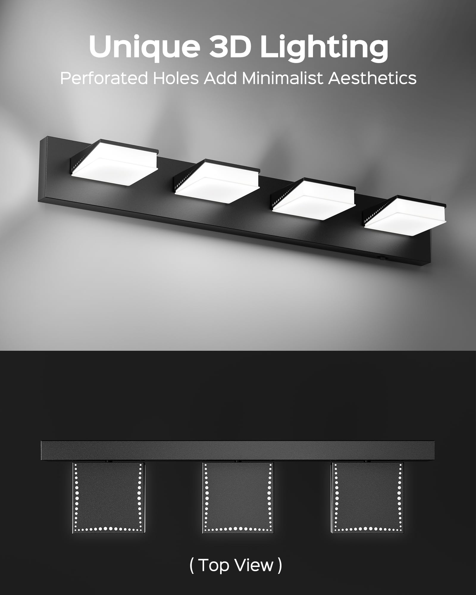 Jackyled Bathroom Vanity Light Fixtures, 270? Adjustable Modern 4-Light Vanity Lights Over Mirror, 32W 3 Color Lights 3000K/4500