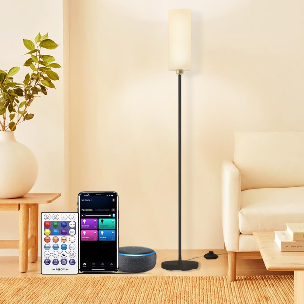 YHW Floor Lamp Works with Alexa & Google 2.4G Remote RGB + Color Temperatures Bright Dimmable Smart LED Lamp, Living Room Standi