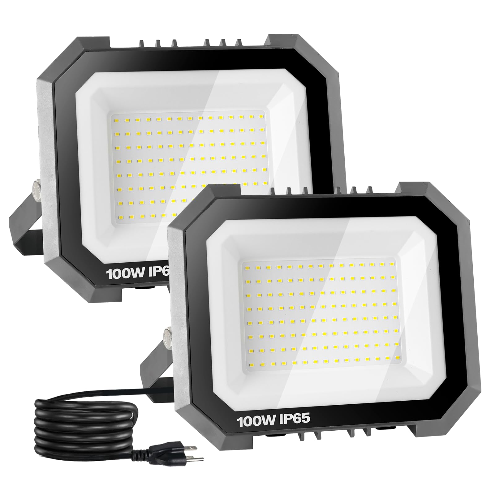 Leddictive 2 Pack LED Flood Lights Outdoor, 100W 10000LM Super Bright Floodlight Outside Work Light with 5.9FT Plug, IP65 Waterp