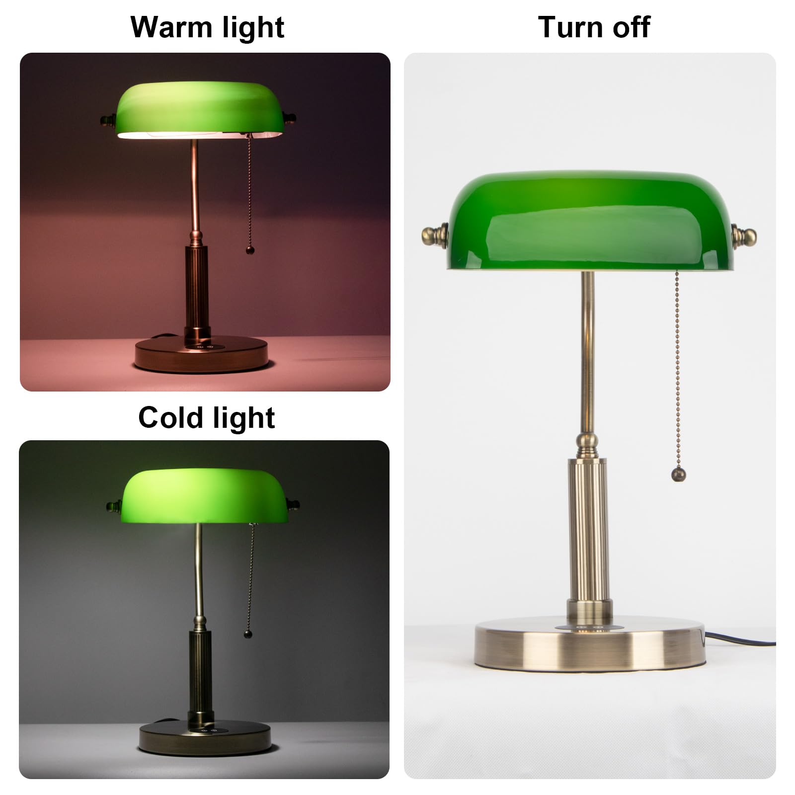 Firvre Green Glass Bankers Lamp With Usb & Wireless Charging, E26 Base, Traditional Design