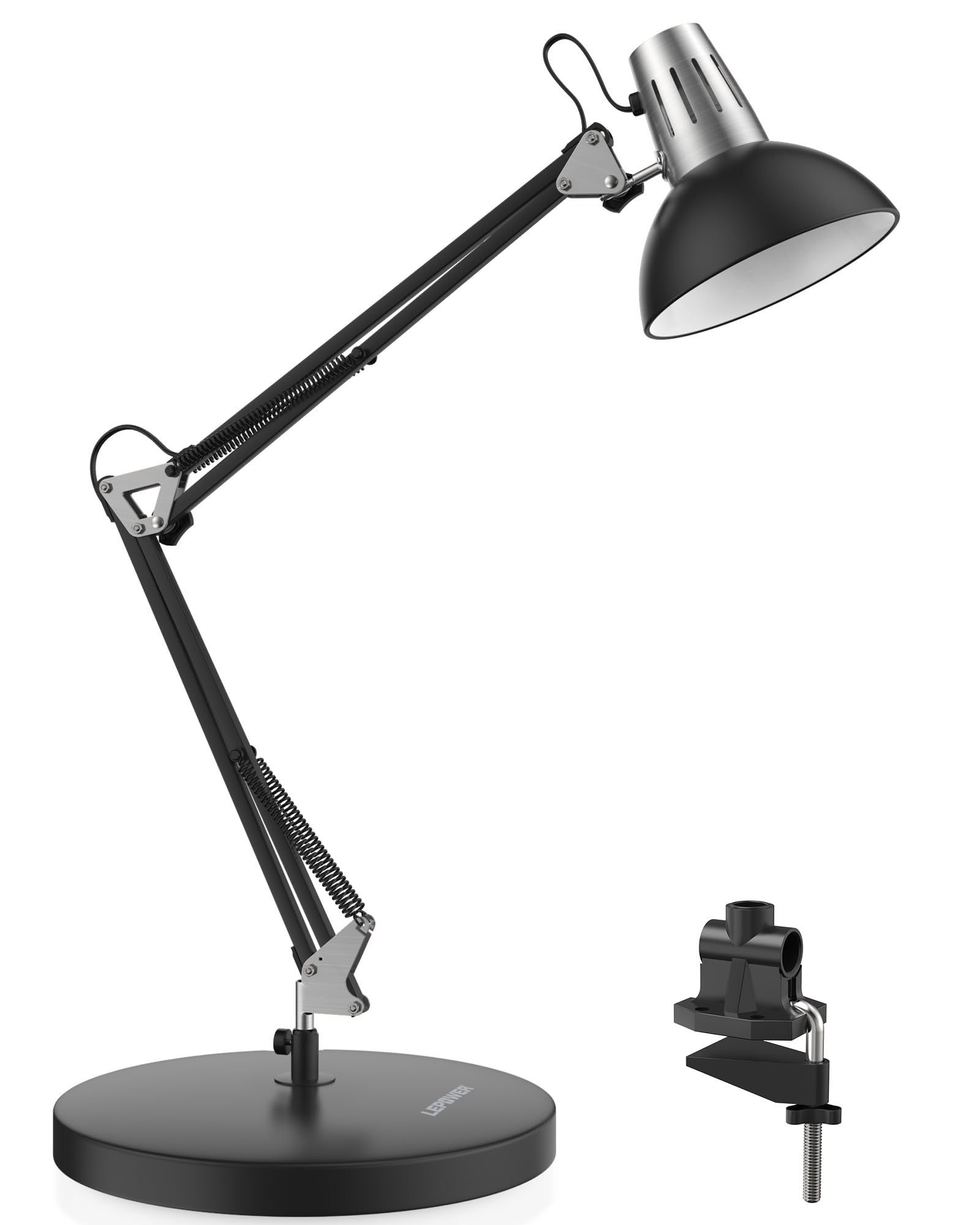 LEPOWER Metal Desk Lamp, Adjustable Goose Neck, On/Off Switch, Clamp, Black, Model UT2020
