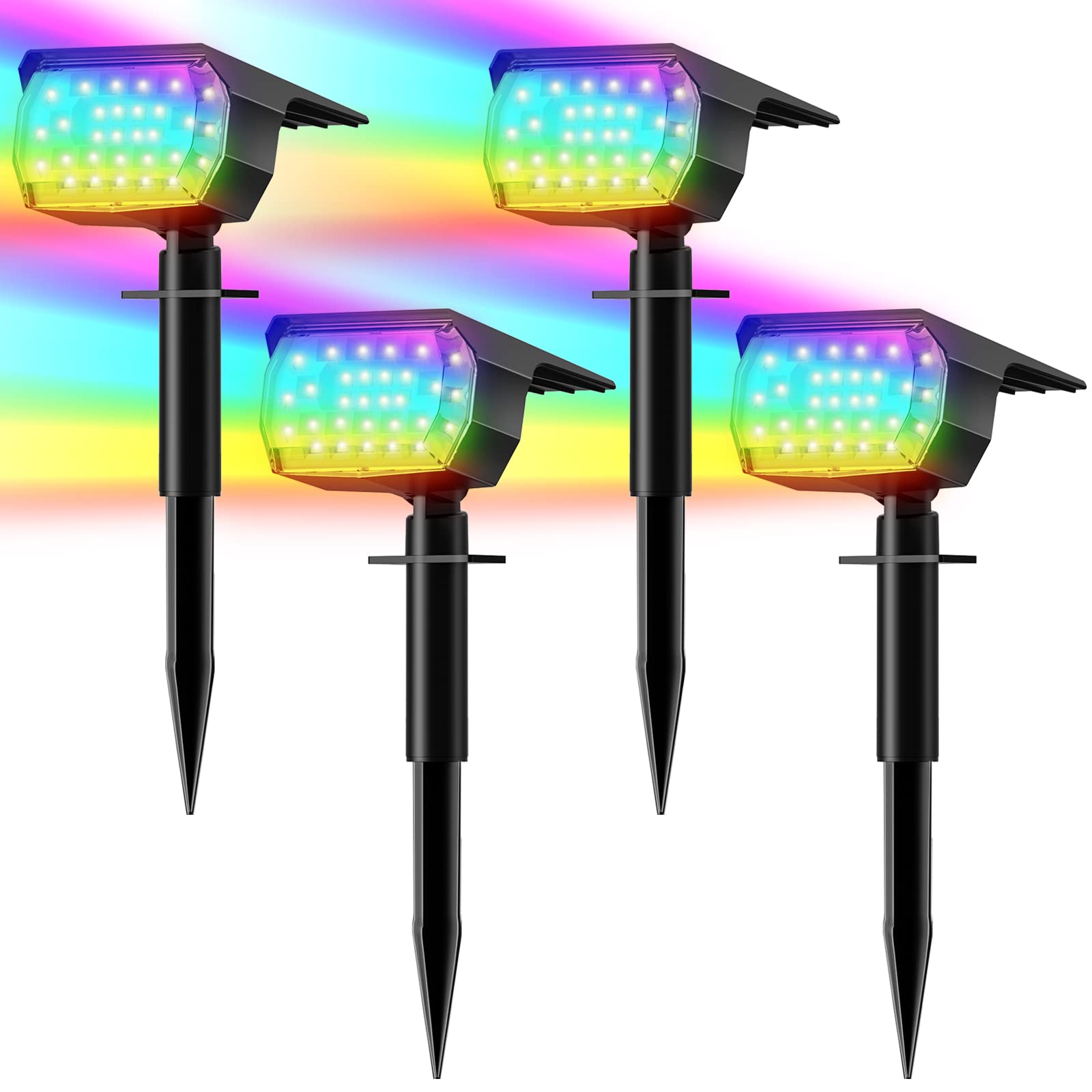 Lansow Color Changing Solar Spot Lights, 7 Modes, 4 Pack, Waterproof Landscape Flood Lights