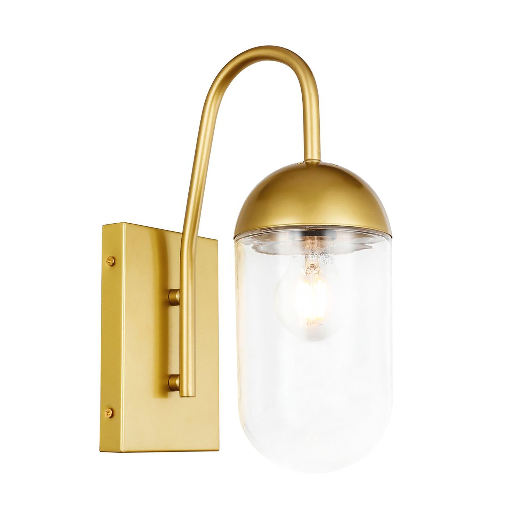 Living District Modern Brass & Clear Glass Wall Sconce, 1 Light Indoor Decorative Fixture