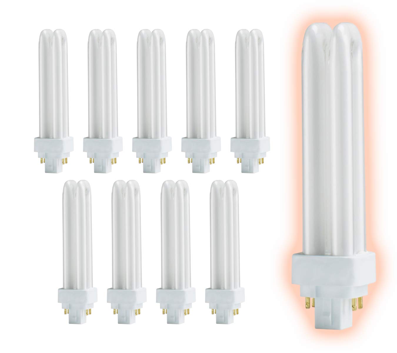 Goodbulb 13 Watt Cfl Light Bulbs | 4 Pin G24Q-1 Base 5000K Daylight | 13W High Output 900 Lumens | Double Tube Compact Fluorescent Light Bulbs Plug-In | Car Dealership Lighting | 10 Pack