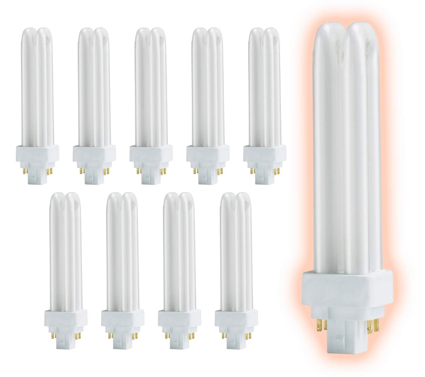 Goodbulb 18 Watt Cfl Light Bulbs | 4 Pin G24Q-2 Base 5000K Daylight | 18W High Output 1200 Lumens | Double Tube Compact Fluorescent Light Bulbs Plug-In | Car Dealership Lighting | 10 Pack