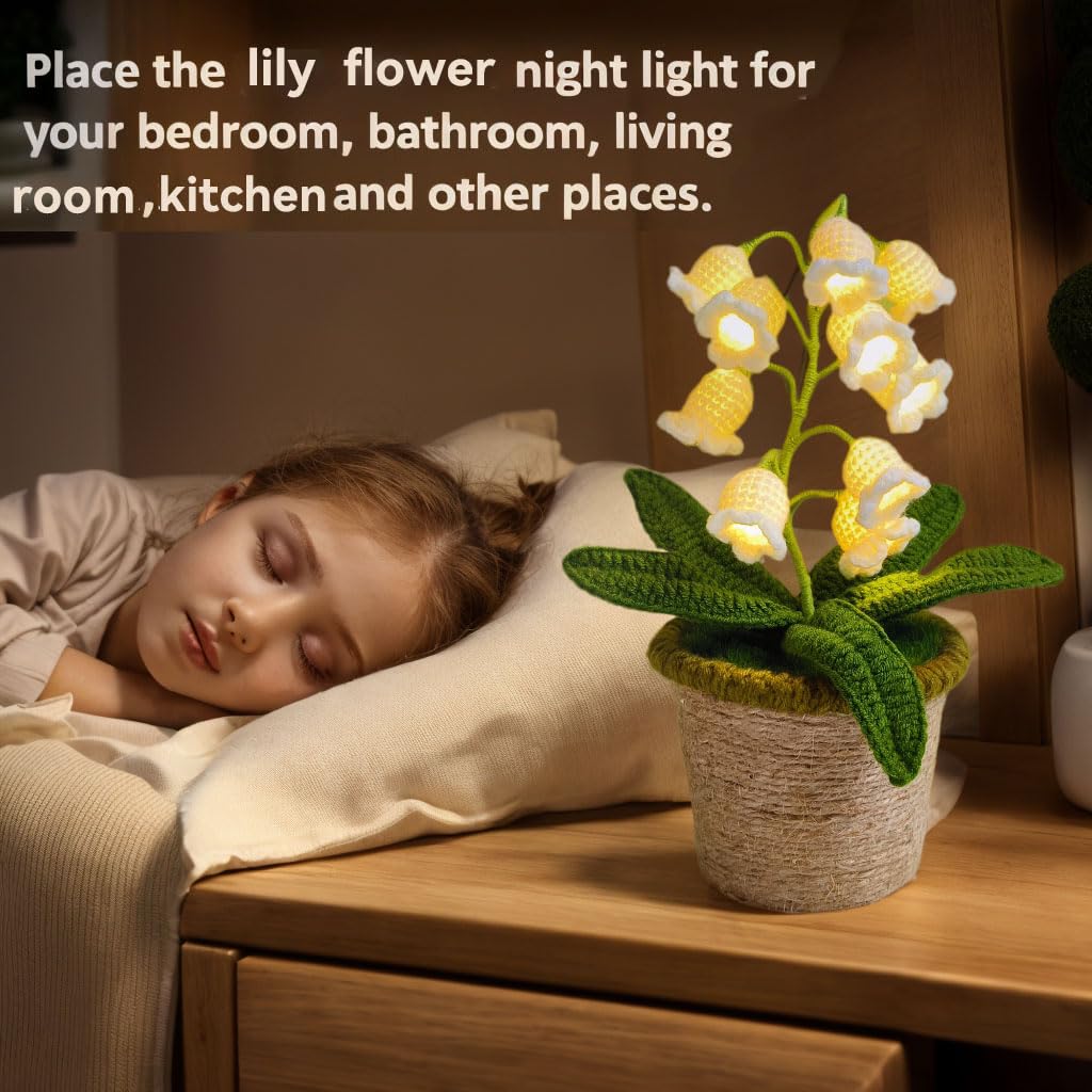 Forvermand Lily of The Valley Lamp - Large White Crochet Flower with 10 Night Lights, Perfect Gift for Women, Model FM004A