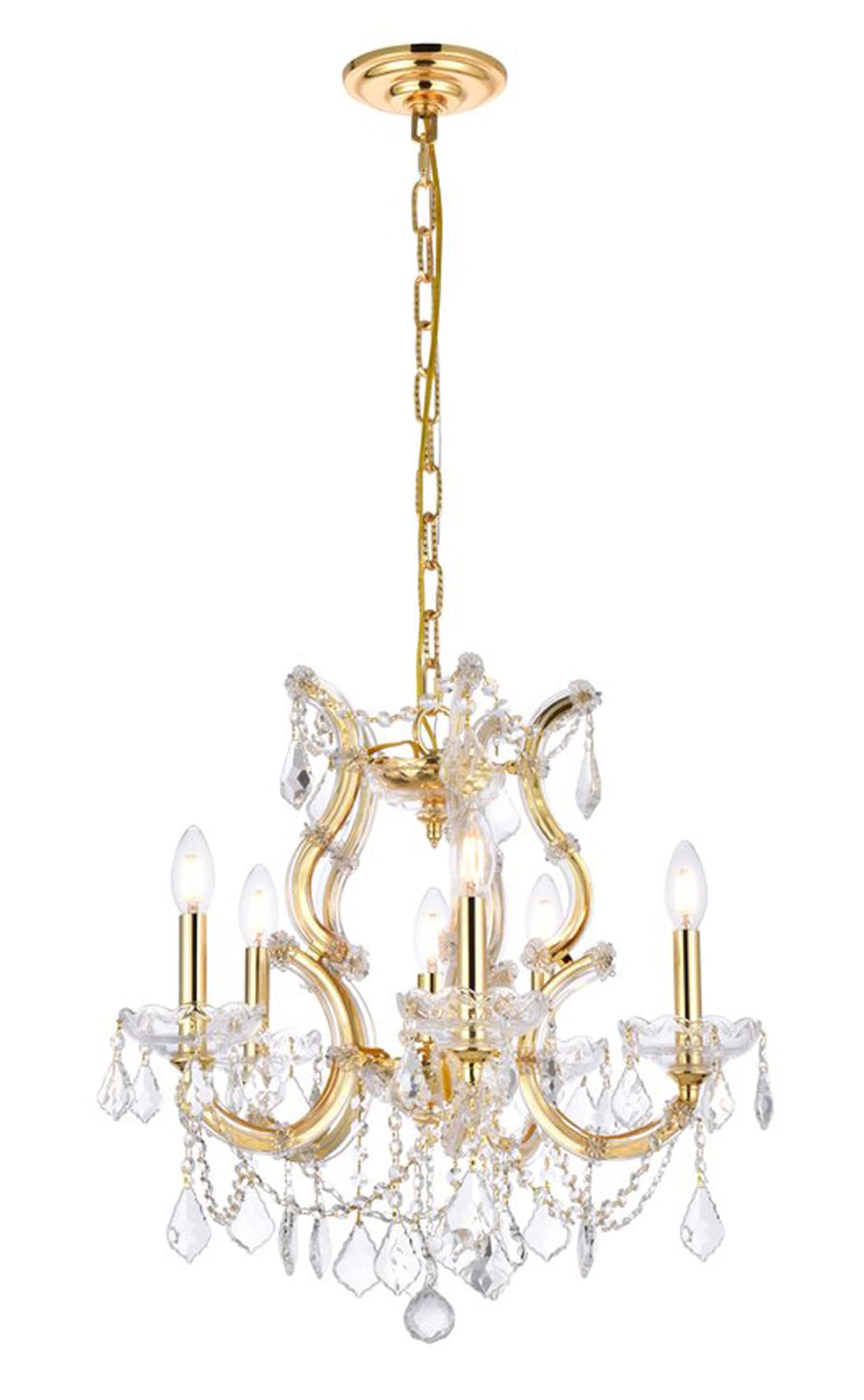Elegant Lighting 2800D20G/Rc Theresa Collection 6-Light Hanging Fixture Royal Cut Crystal With Gold Finish