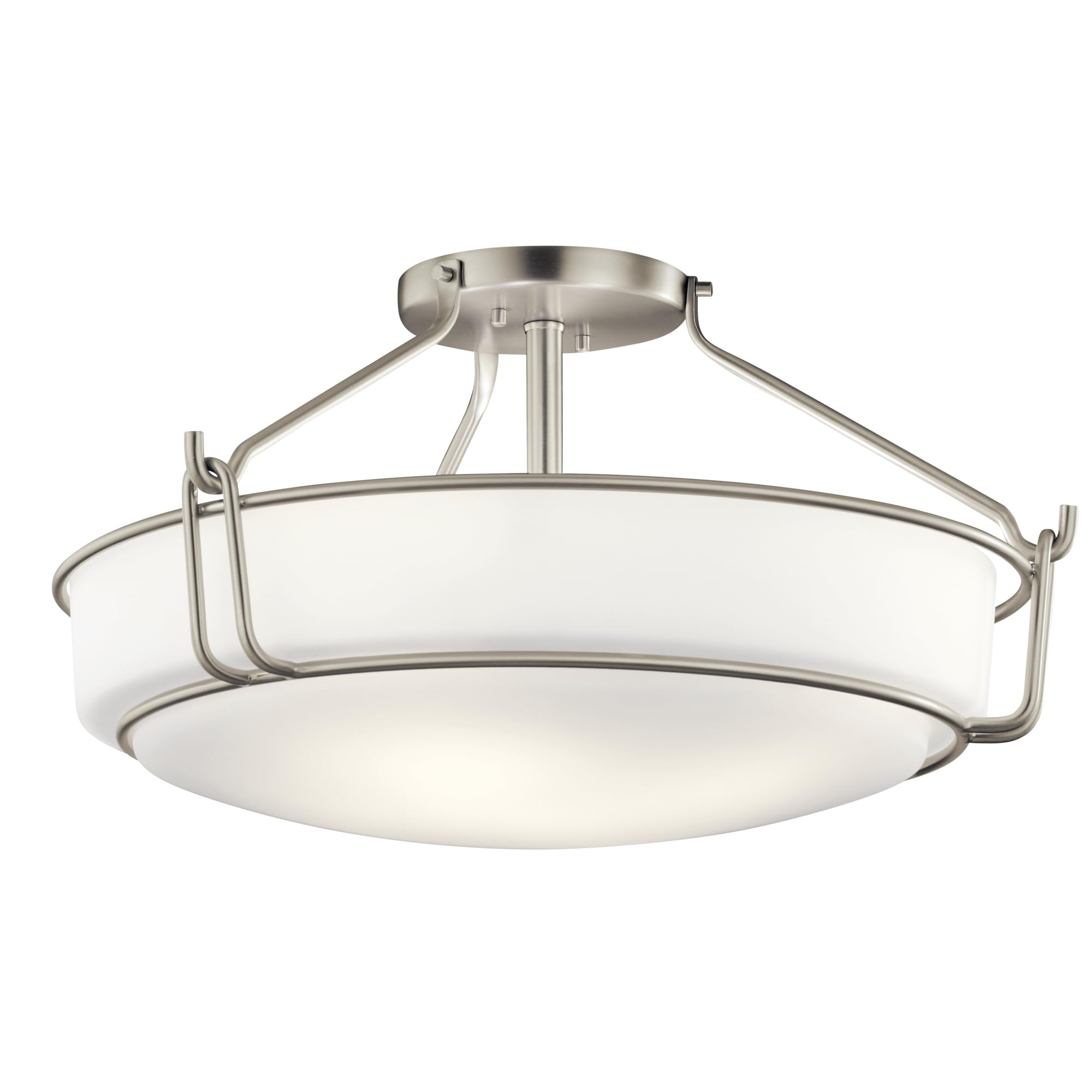 Kichler Alkire 22'' Semi Flush Mount Ceiling Light in Brushed Nickel, 4-Light Modern Ceiling Light with Satin Etched White Glass