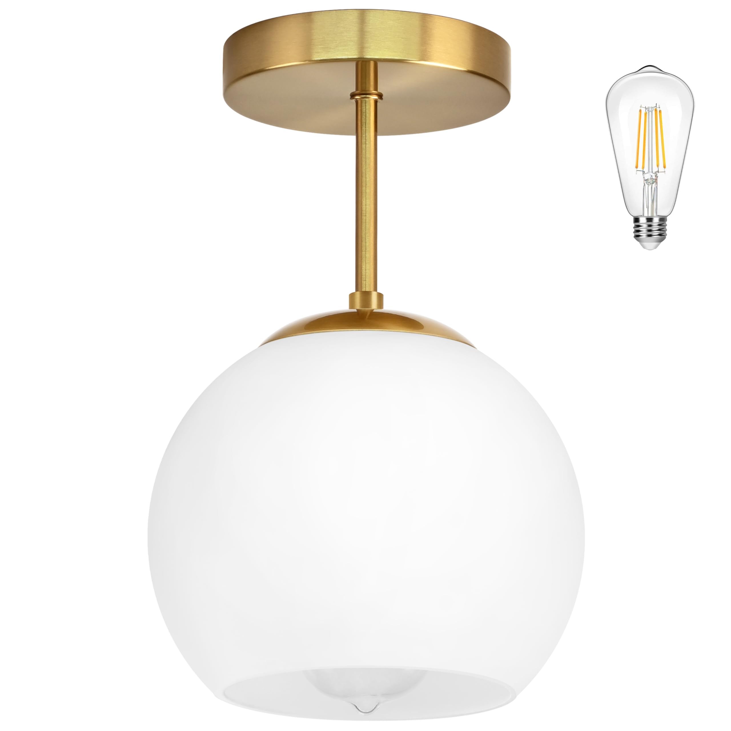 Bagood Gold Semi Flush Mount Ceiling Light Fixture Milk Glass Light Fixture Mid Century Flush Mount Ceiling Lights Brass Flush M