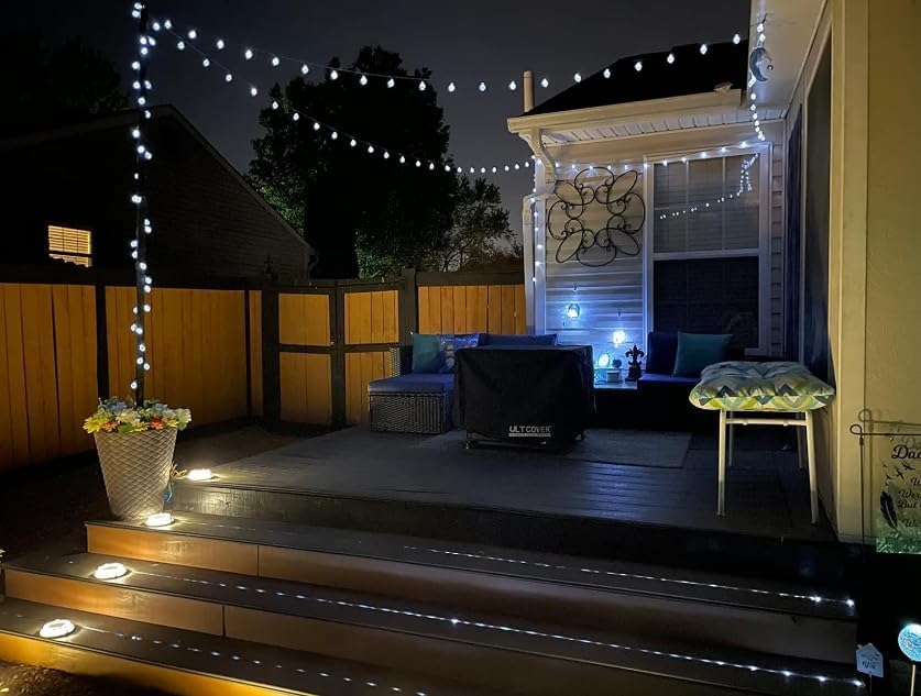 Brightown Solar String Lights - 60 LED, 35.6 ft, 8 Lighting Modes, Waterproof, Pure White, Model SL-PW