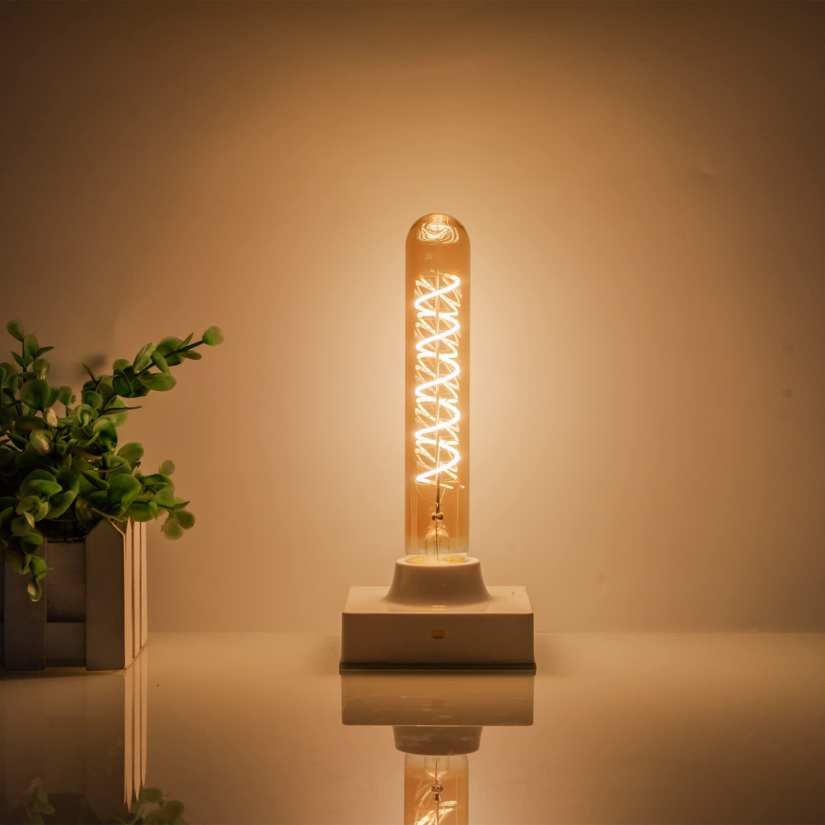 Dimmable 4W Tube Led Eison Bulb, T10 Vintage Long Led Bulb 40 Watt Equivalent Warm White 2700K, E26 Medium Base Amber Colored 7.