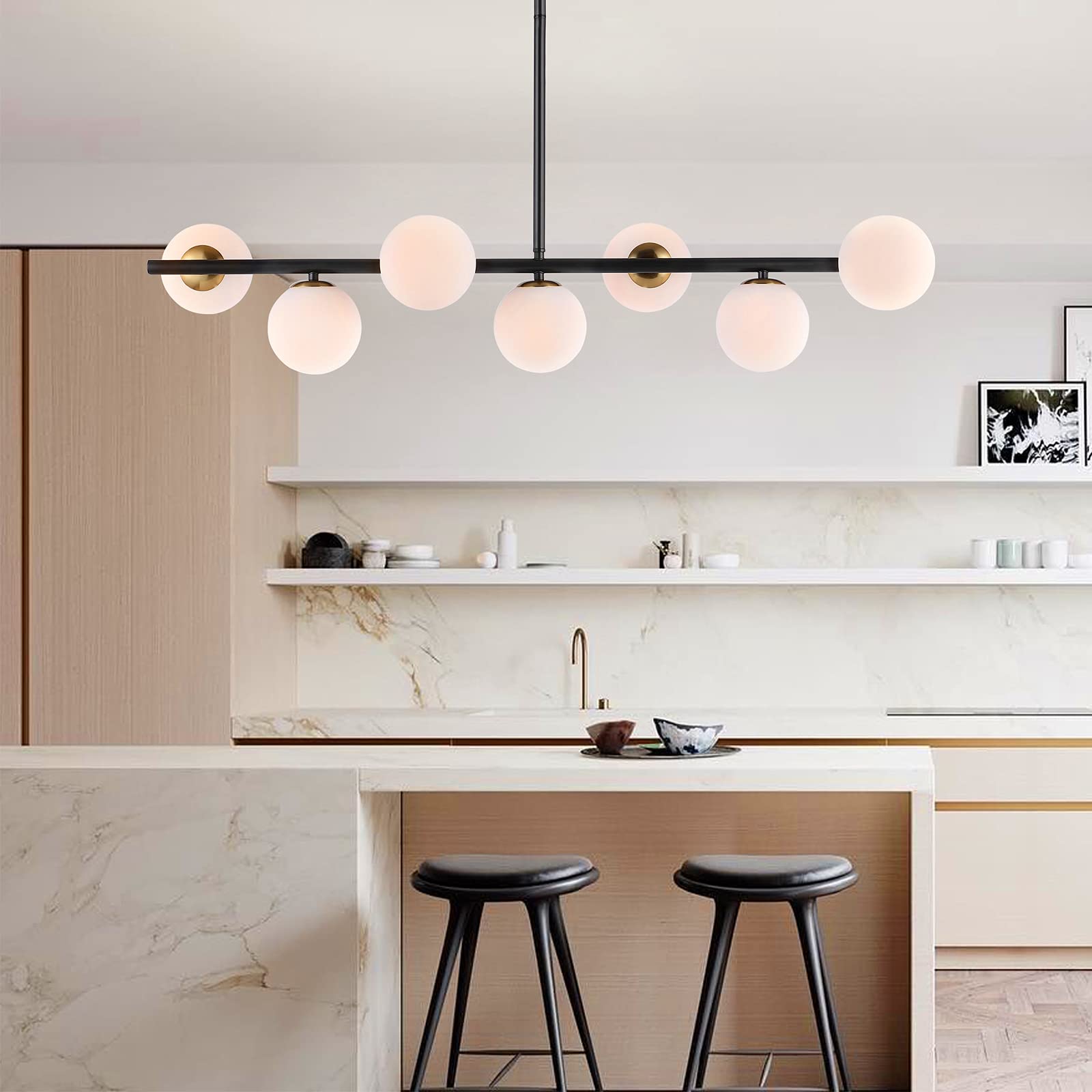 Baoden 7-Light Modern Sputnik Chandelier, Gold/Black Metal Pendant Light For Dining & Bedroom