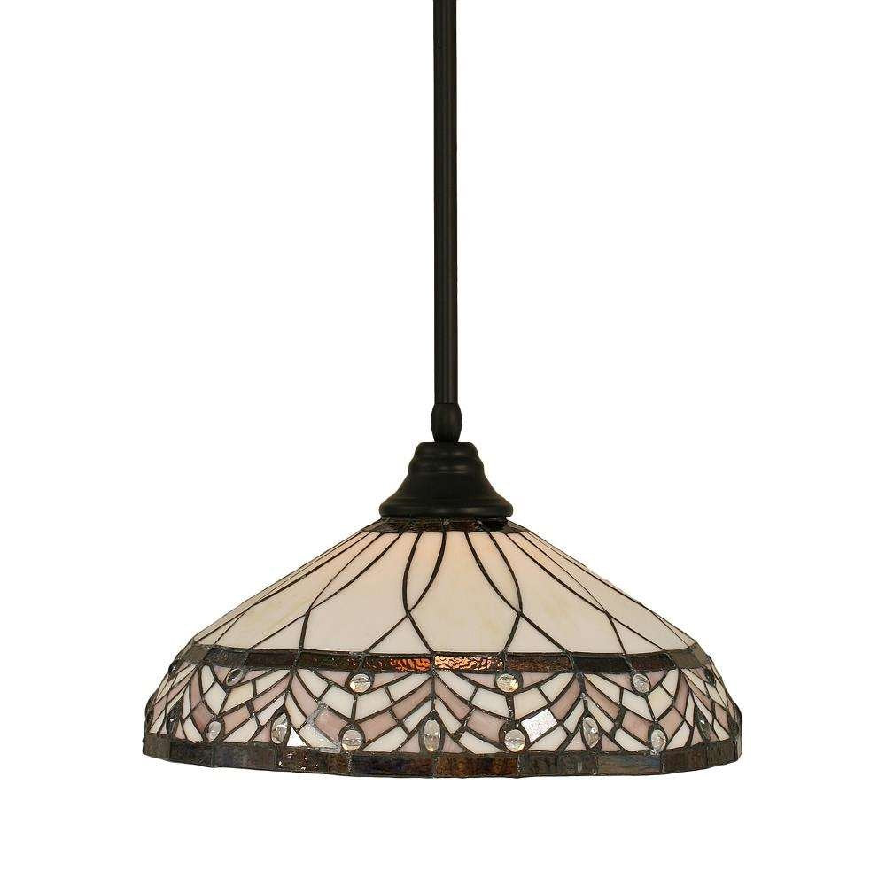 Toltec Lighting 26-Mb-948 Stem Pendant With Hang Straight Swivel With 16&quot; Royal Merlot Tiffany Glass, Matte Black Finish
