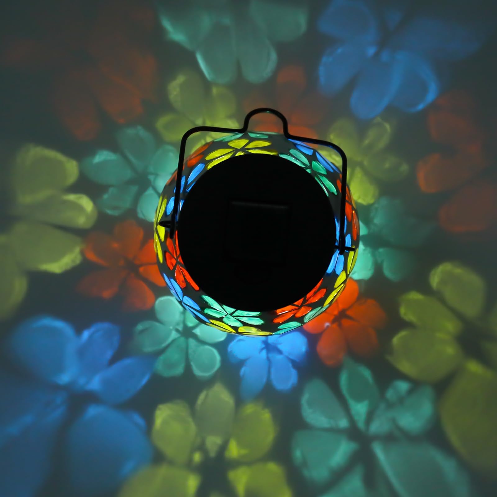 Afirst Mosaic Solar Lantern - Glass Hanging Lights, Waterproof Table Lamp for Garden/Patio - Model 5033540A, Flower Color