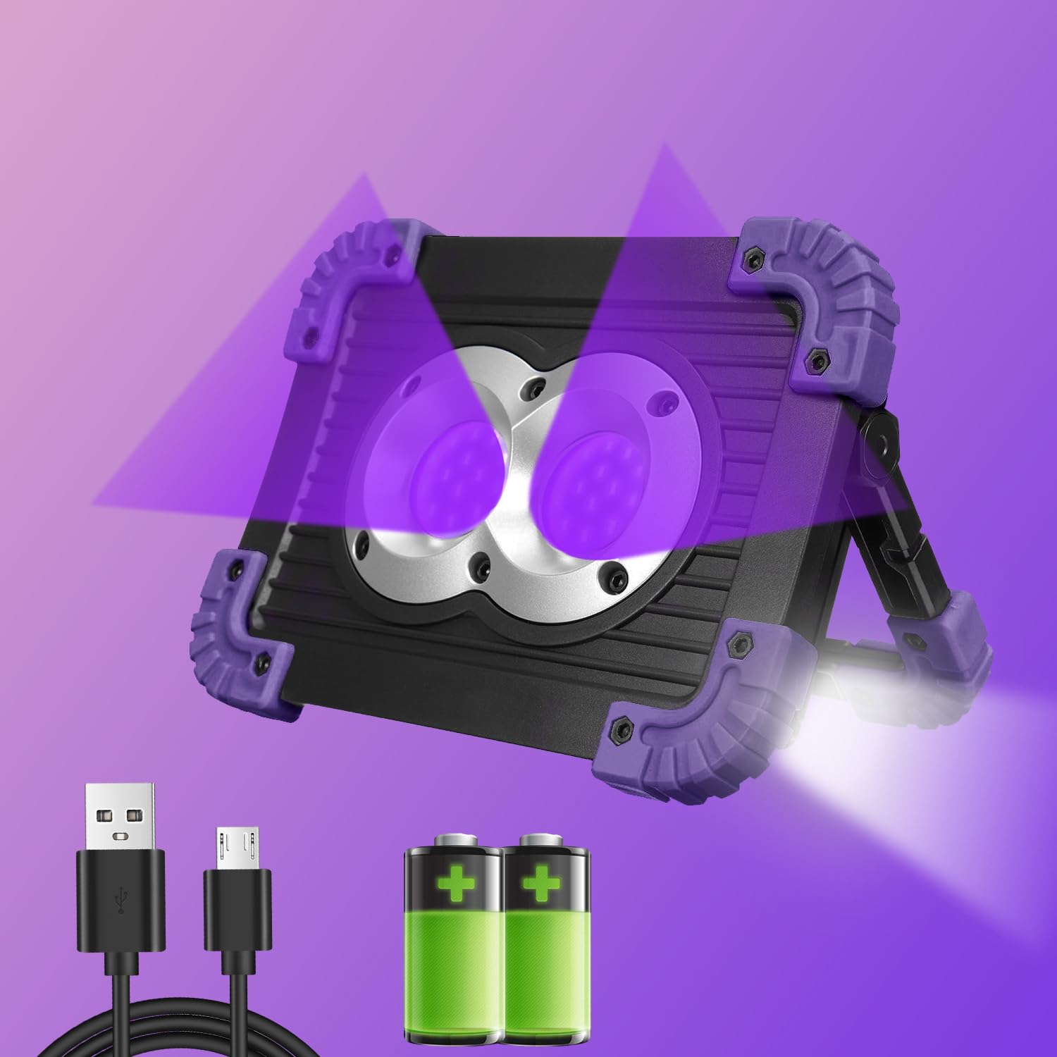 Lichaser Portable Rechargeable LED Black Light, 395nm UV 30h Battery Powered LED Blacklight, Cordless Ultraviolet Flood Light for Glow, Dark Party, Catfishing, Halloween (1 Pack, Black)