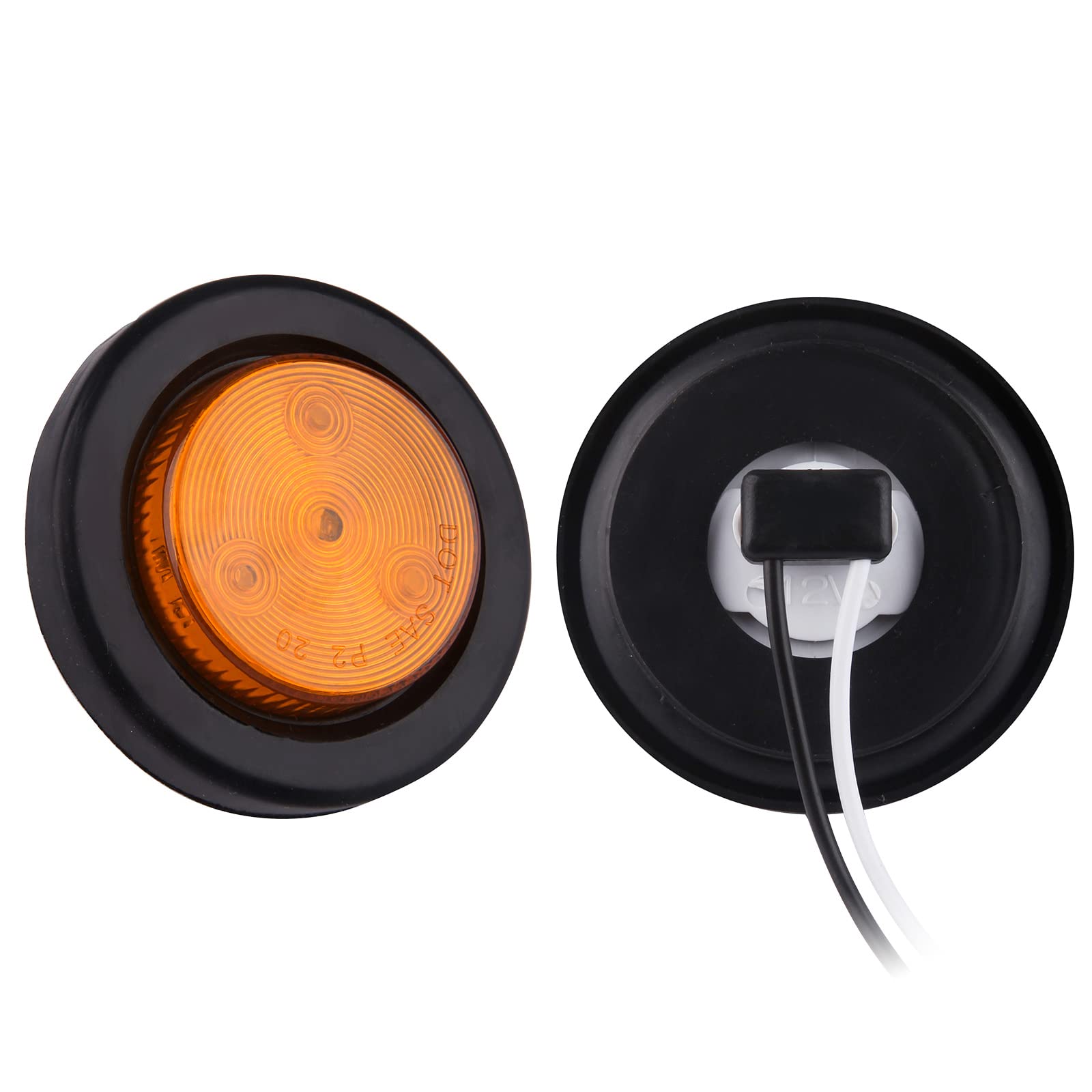 10Pcs 2 Inch Round Led Trailer Side Marker Clearance Lights Amber, Sealed 2'' Round Led Trailer Marker Lights 4 Leds W/Rubber Gr