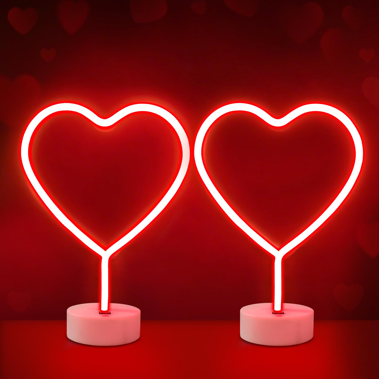 Brightdeck 2 Pack Heart Neon Signs  Led Lights Battery Operated Or Usb Powered Decoration Lamp  Neon Lights Decor For ValentineS Day Gifts  Wedding  Party  Pink Room Decor (Red Heart)