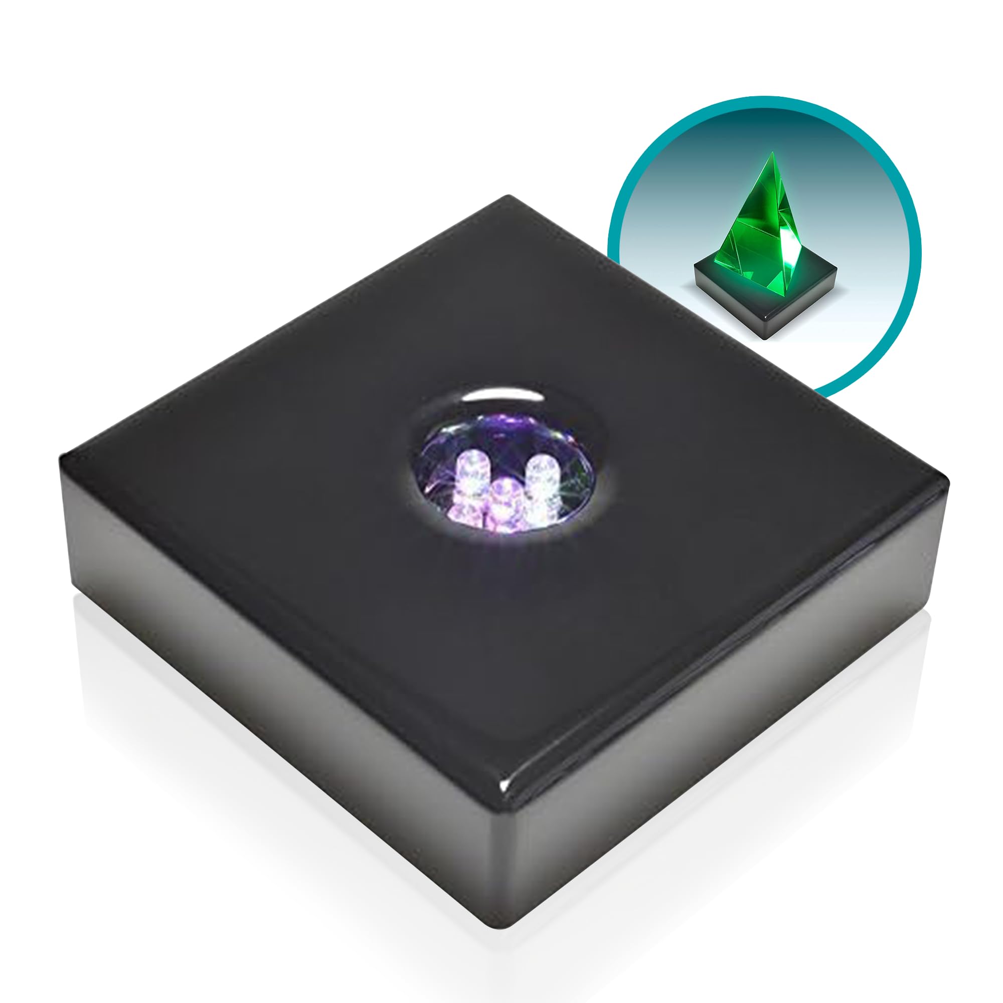 ASENTE LED Base Light Stand for Glass Art - Multi-color Changing, Satin Matte Black Wood, AC/USB Powered