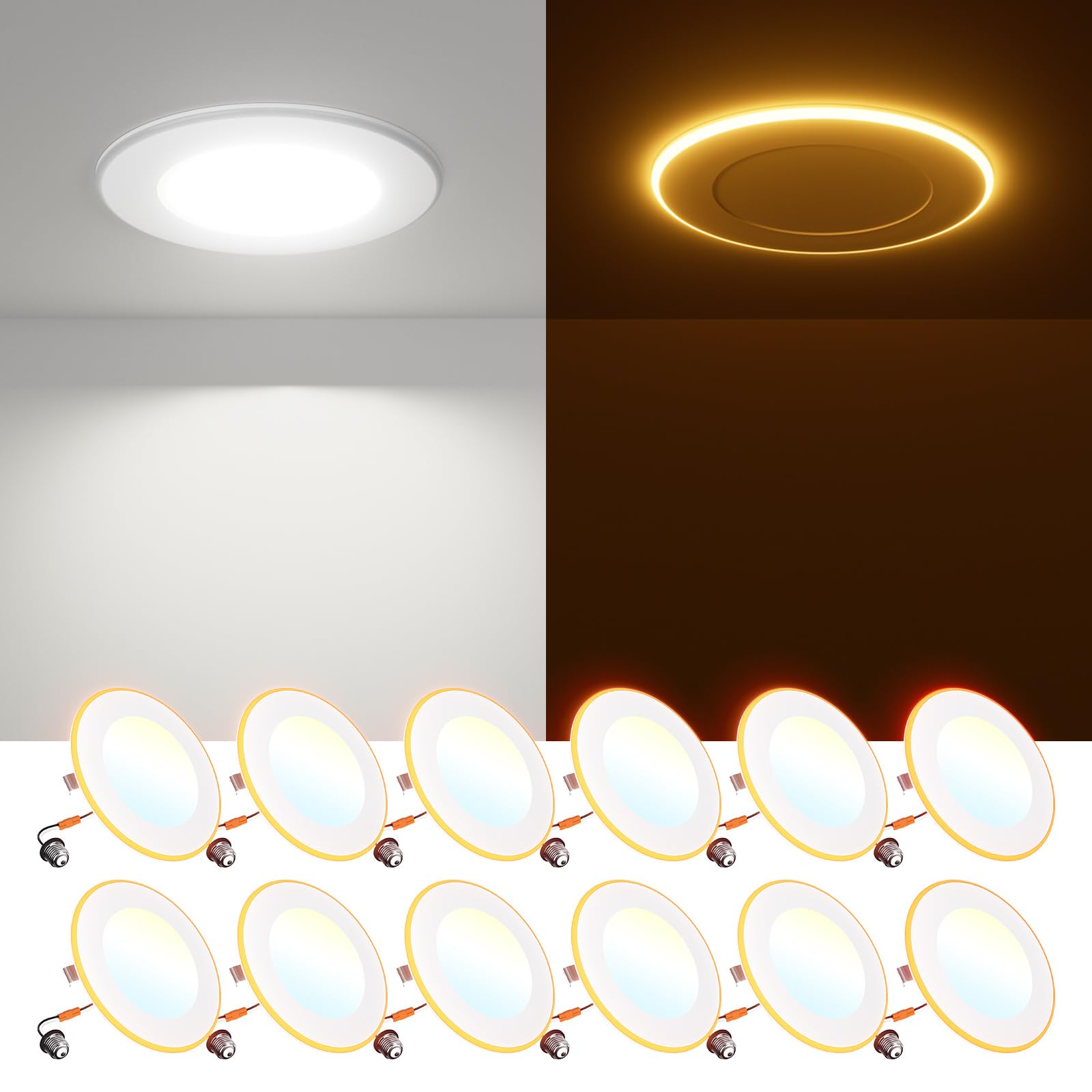 FREELICHT 12 Pack 4" Dimmable LED Recessed Can Light, 5CCT Night Light, 700LM, Model DLB01-D407T-700