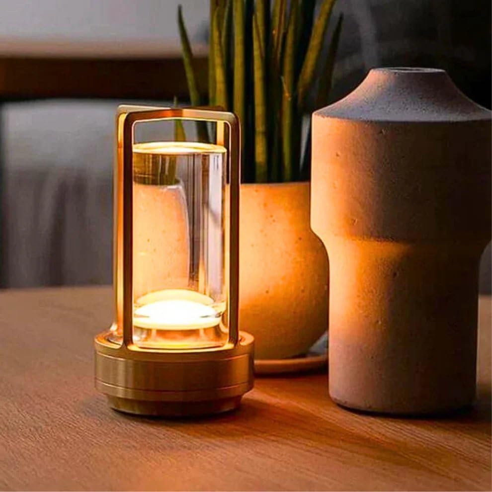 SB Design Lab Klarako Crystal Lantern Lamp - Cordless Rechargeable, Dimmable Touch Control, Gold, 5-Pack