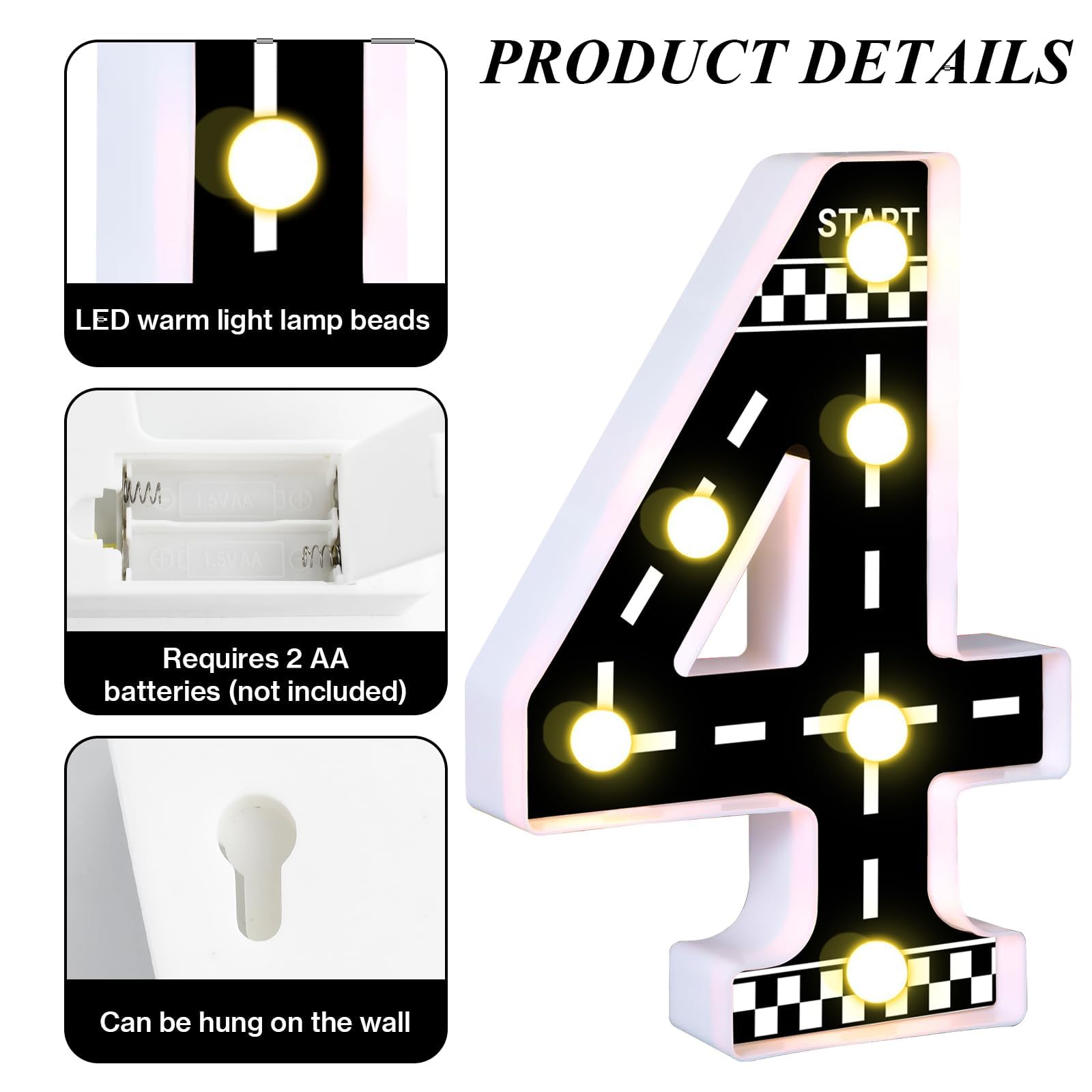 Racing Car Light Up Numbers Checkered Birthday Decorations Happy Birthday Light Up Sign Racetrack Inspired Decor Cars Theme Birt