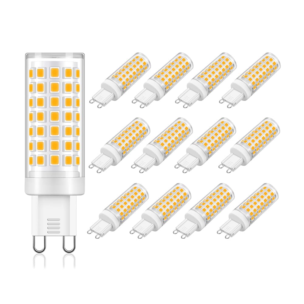 Yosenmi G9 Led 6W, 60W Halogen Bulb Equivalent, Daylight White 6000K, Non-Dimmable, 550Lm G9 T4 Bi-Pin Base Light Bulbs, 12-Pack