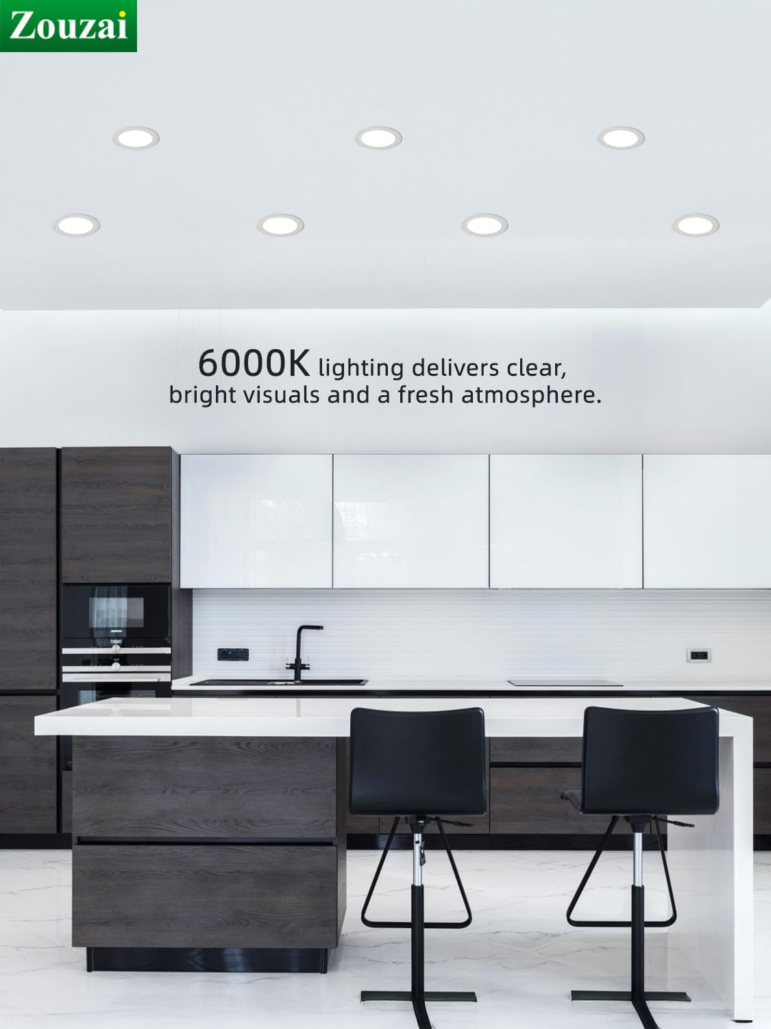 zouzai 12W Dimmable 6 Inch Ultra-Thin LED Recessed Light, 6000K Clear White, Aluminum, Model LBT-PL-12C, ETL