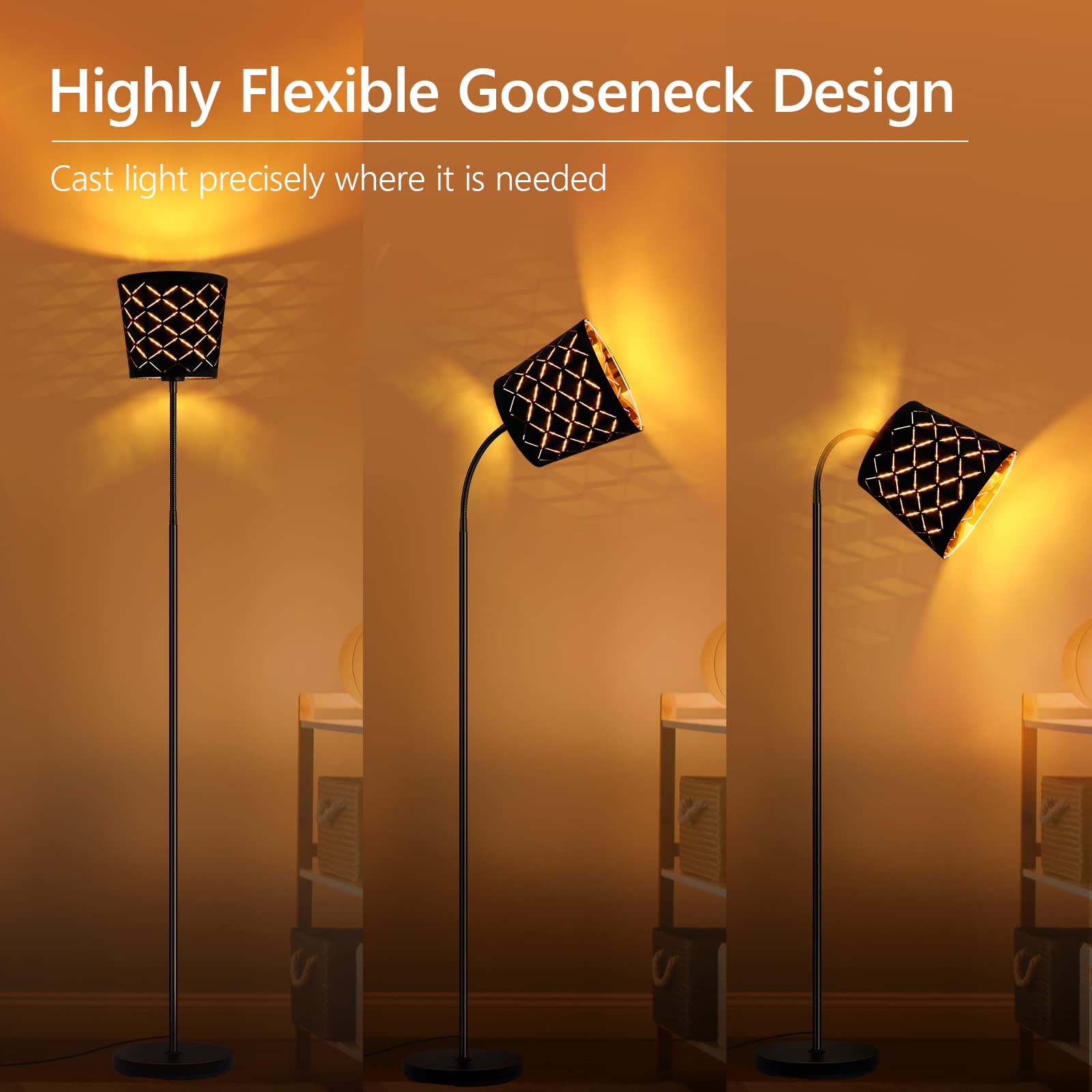 Auquee Led Floor Lamp With Adjustable Gooseneck, Linen Shade, Modern Design For Living Room, Office