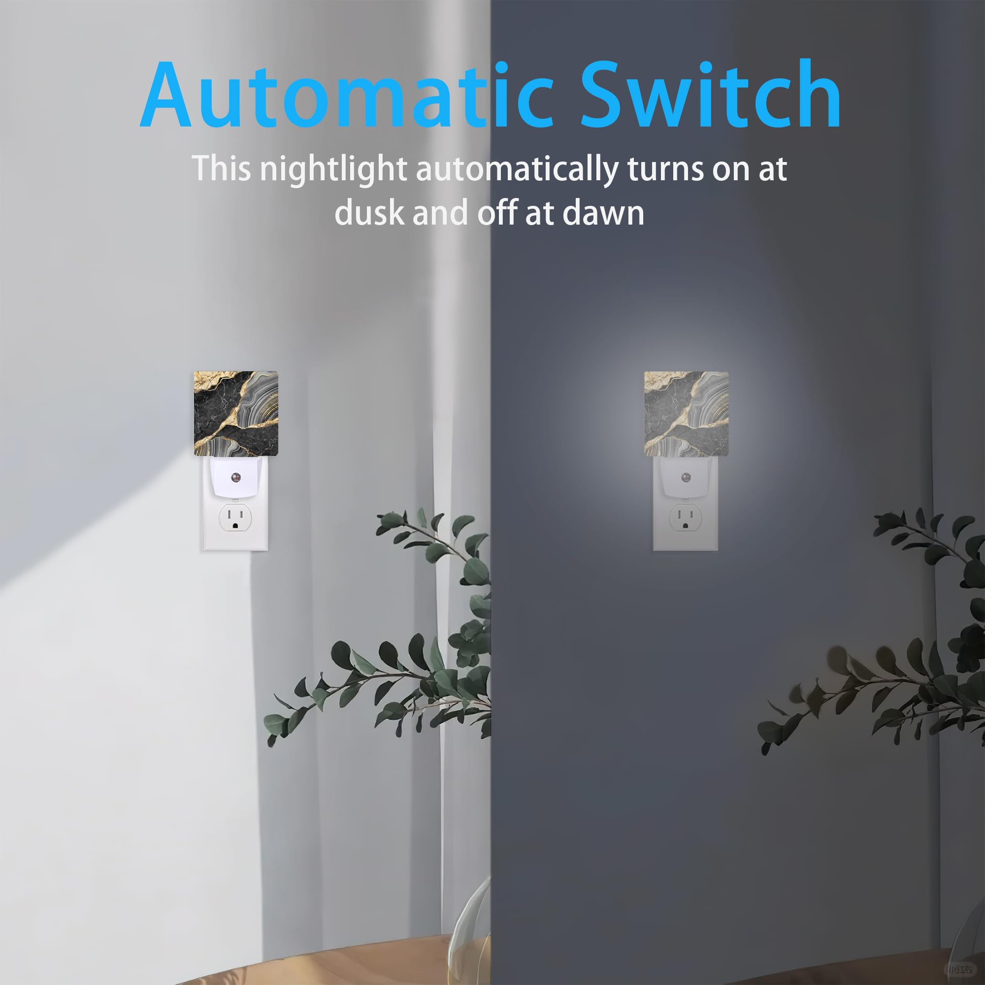 Meikosks Night Lights Plug Into Wall Black Gold Marble Night Lights Dusk To Dawn Sensor Led Lamp For Women Men,Led Lights For St