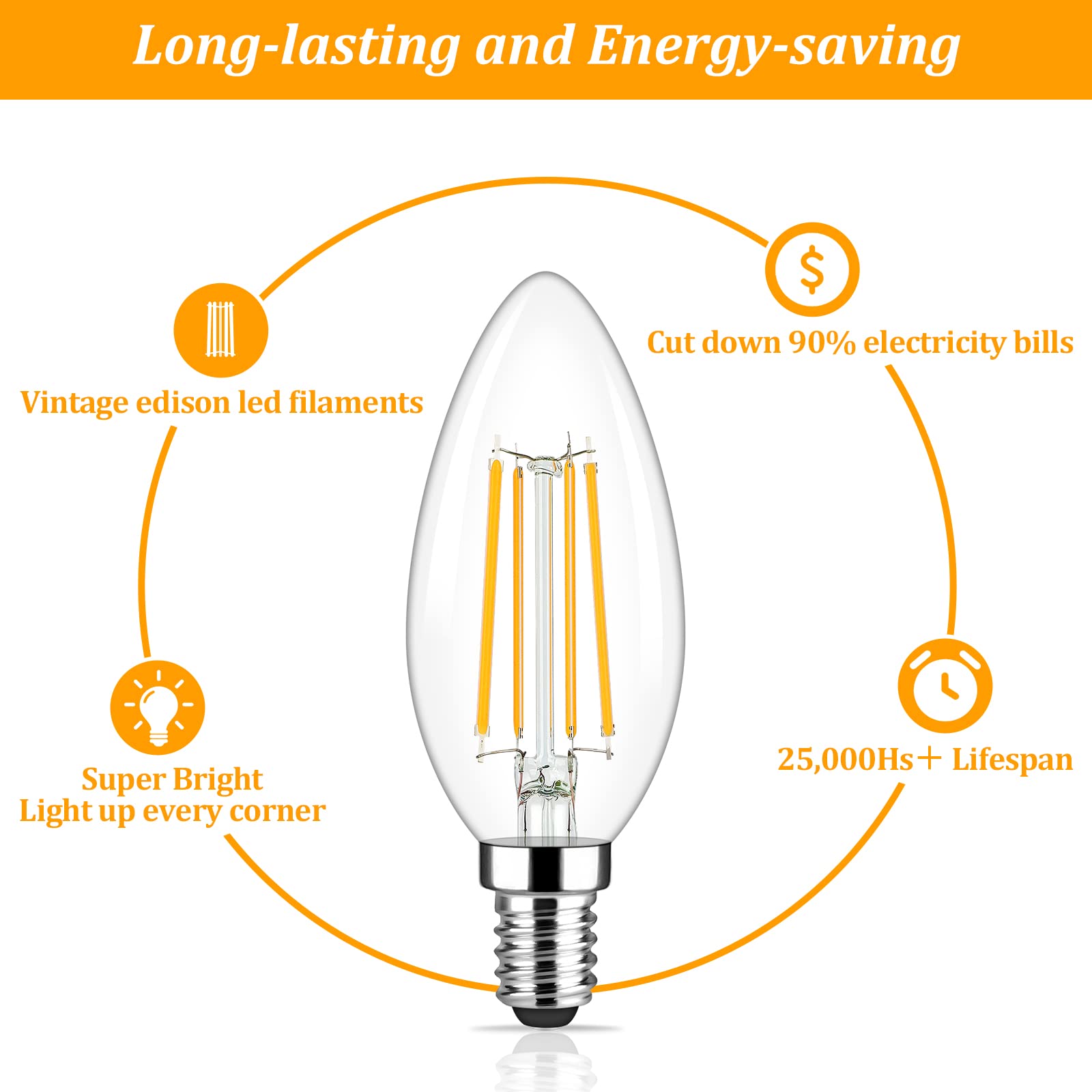 Brightever Candelabra E12 Led Light Bulbs 60W Equivalent, 5-Pack B11 6W Chandelier Light Bulbs, 620Lm 2700K Warm White Candle Lightbulbs For Wall Sconce, Clear Glass Non-Dimmable